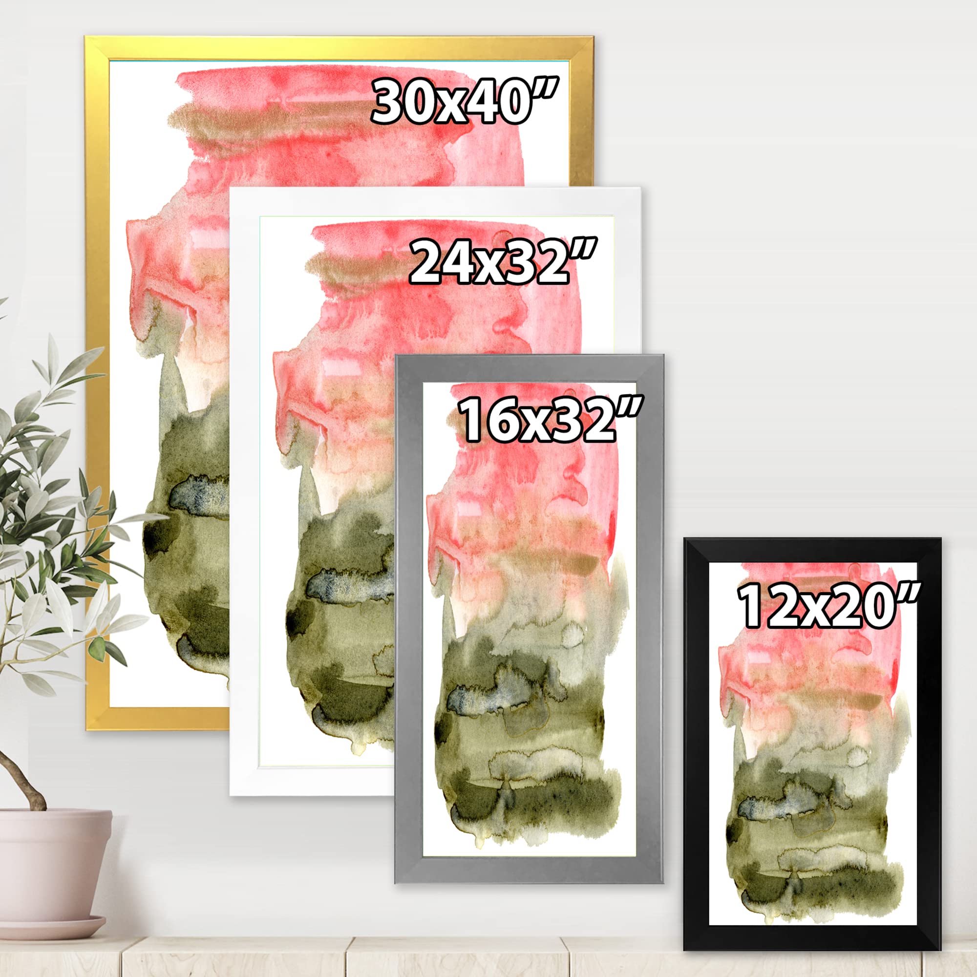 Abstract Clouds Modern Framed Wall Art - Pink, Red & Green Contemporary Canvas Painting for Living Room, Bedroom & Office Decor
