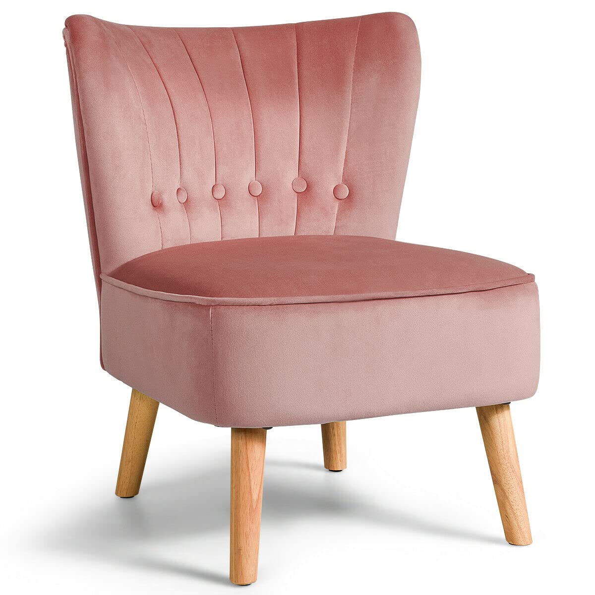 Modern Velvet Tufted Armless Accent Chair with Rubber Wood Legs - Comfy Single Sofa for Living Room, Bedroom & Office - Pink | Perfect for Small Spaces, Reading Nooks & Cozy Corners