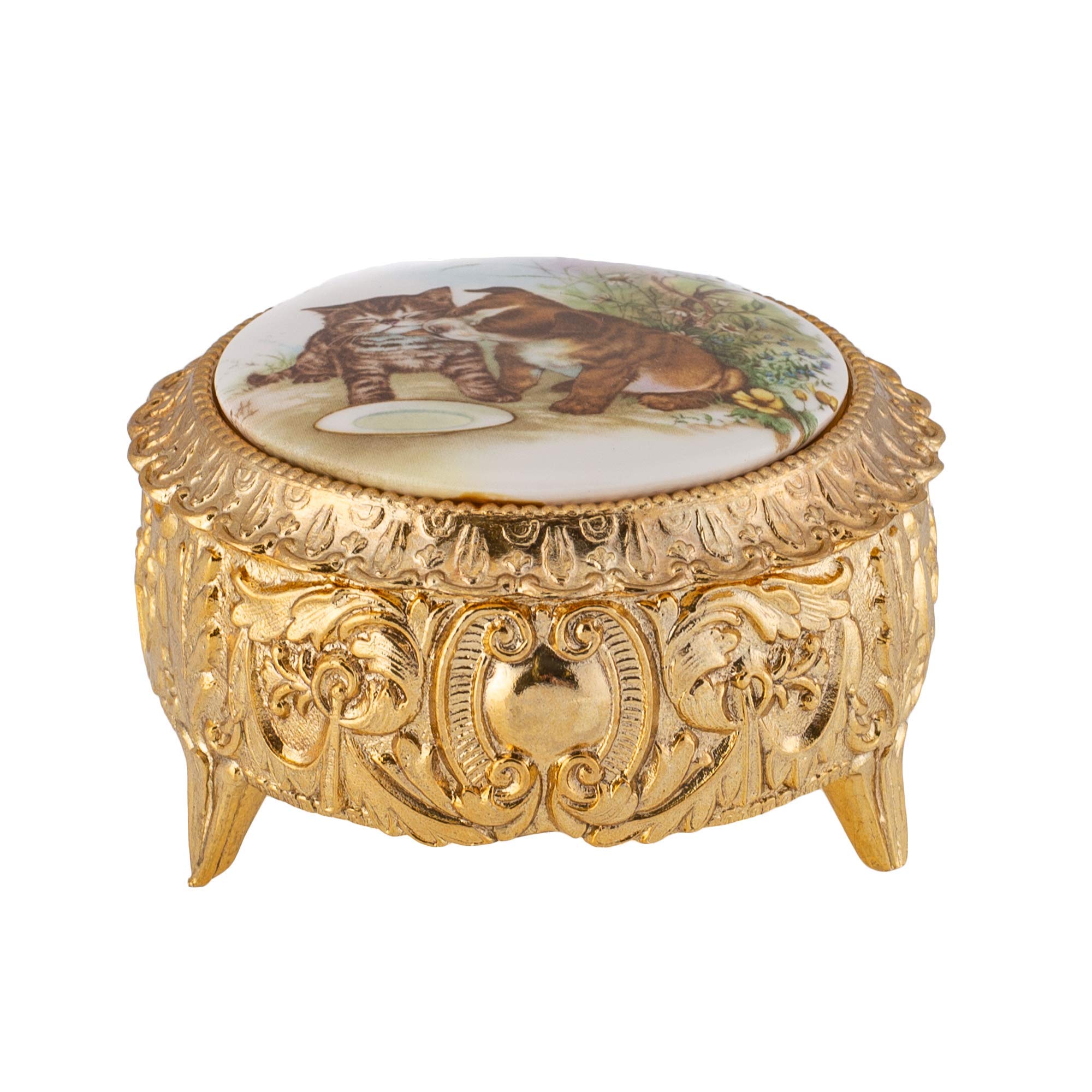 Exquisite Round Ceramic Music Box with Detailed Kitten Scene - Plays 'Somewhere Out There' - Perfect Jewelry Storage & Gift for Cat Lovers, Home Decor, Wedding Favors