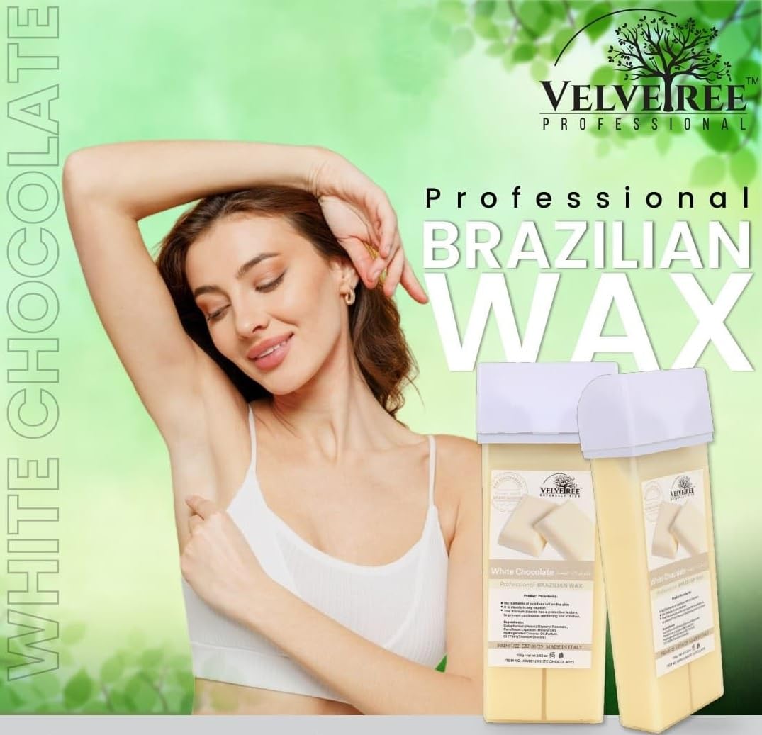 Velvetree White Chocolate Roll-On Wax Refill Kit - Hair Removal Wax for Full Body, Legs, Bikini & Face - Smooth Skin for Women - Perfect for Home Waxing & Salon Use