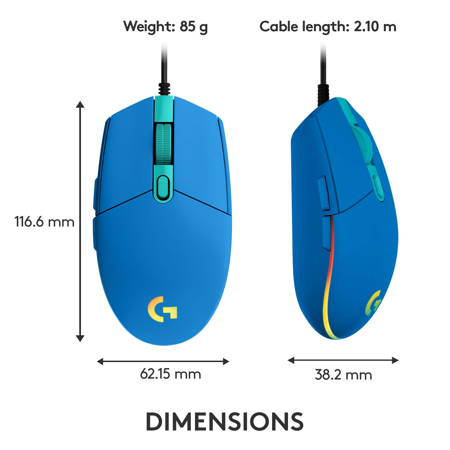 Logitech G203 2nd Gen Wired Gaming Mouse - 8000 DPI, RGB LIGHTSYNC Lighting, 6 Programmable Buttons, On-Board Memory | Compatible with PC, Mac, Laptop | Perfect for FPS, MOBA Gaming & Office Work