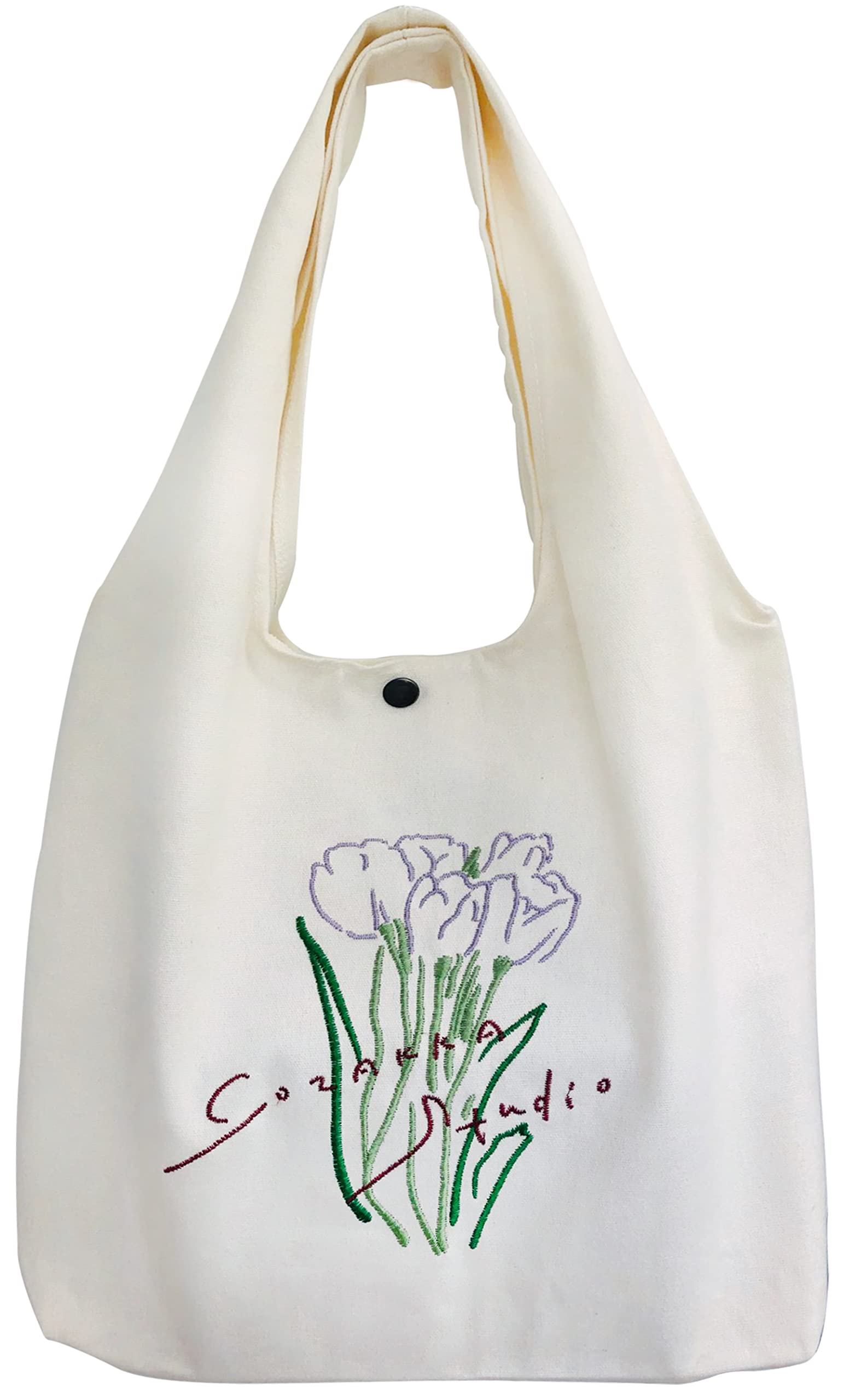 Floral Canvas Tote Bag for Women - Botanical Tulip Print Grocery Shopping Bag - Durable & Stylish Tote for Daily Use, Beach, Work & School