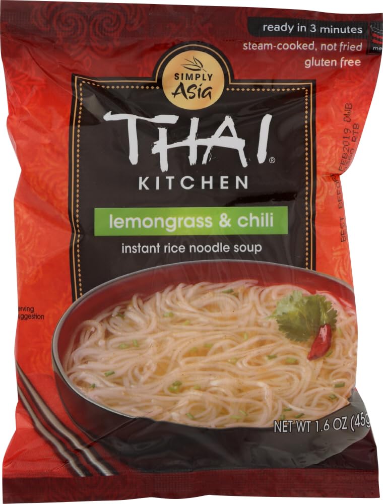 Thai Kitchen Instant Rice Noodle Soup - Lemongrass & Chili Flavor - Medium Spicy - 1.6 oz (6 Pack) - Quick & Easy Asian Meal for Lunch, Dinner or Snacking
