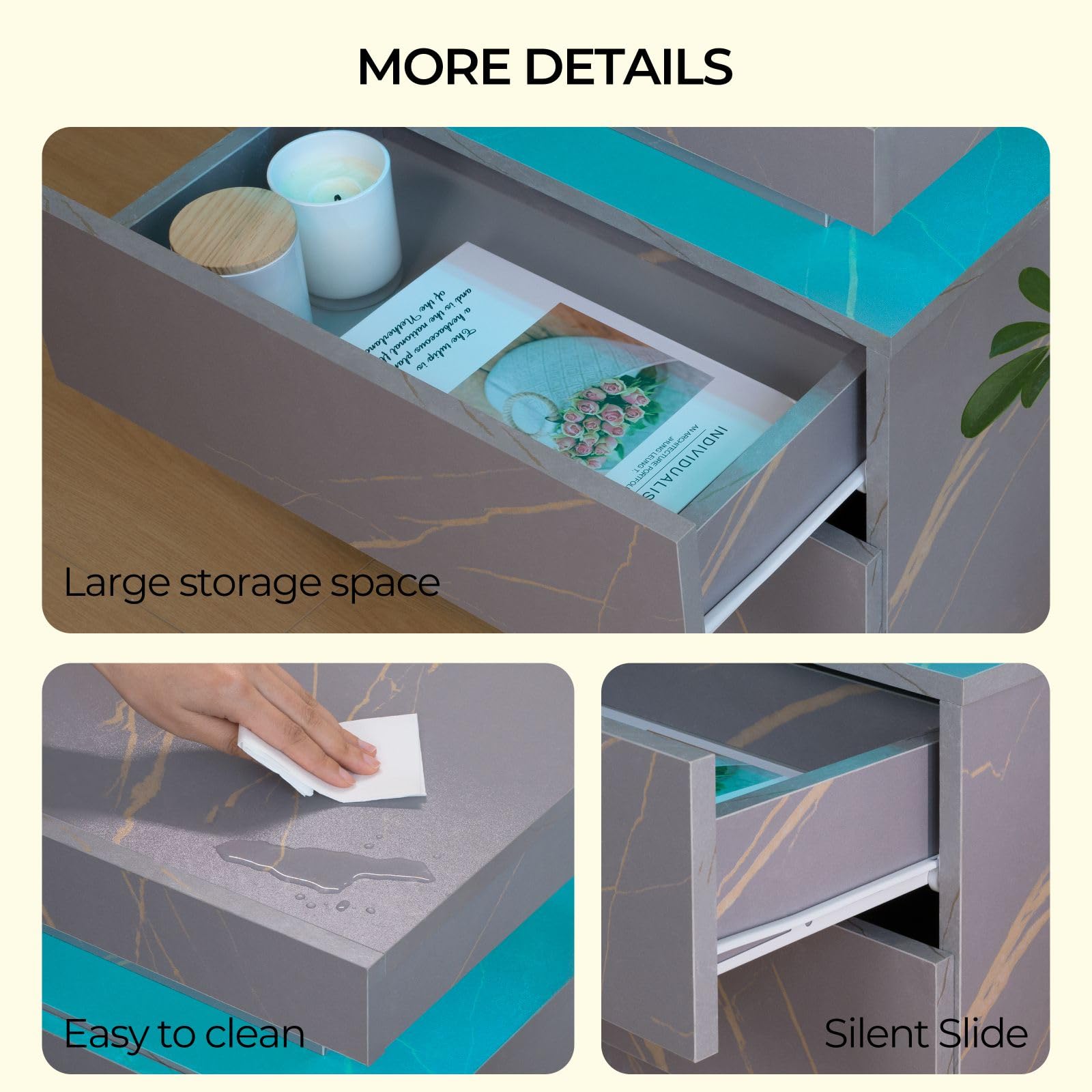 LED Nightstand with 2 Drawers - Wooden Bedside Table with Touch Control LED Lights for Bedroom - Modern End Table & Side Table for Living Room - Perfect for Reading, Charging Devices & Bedroom Decor
