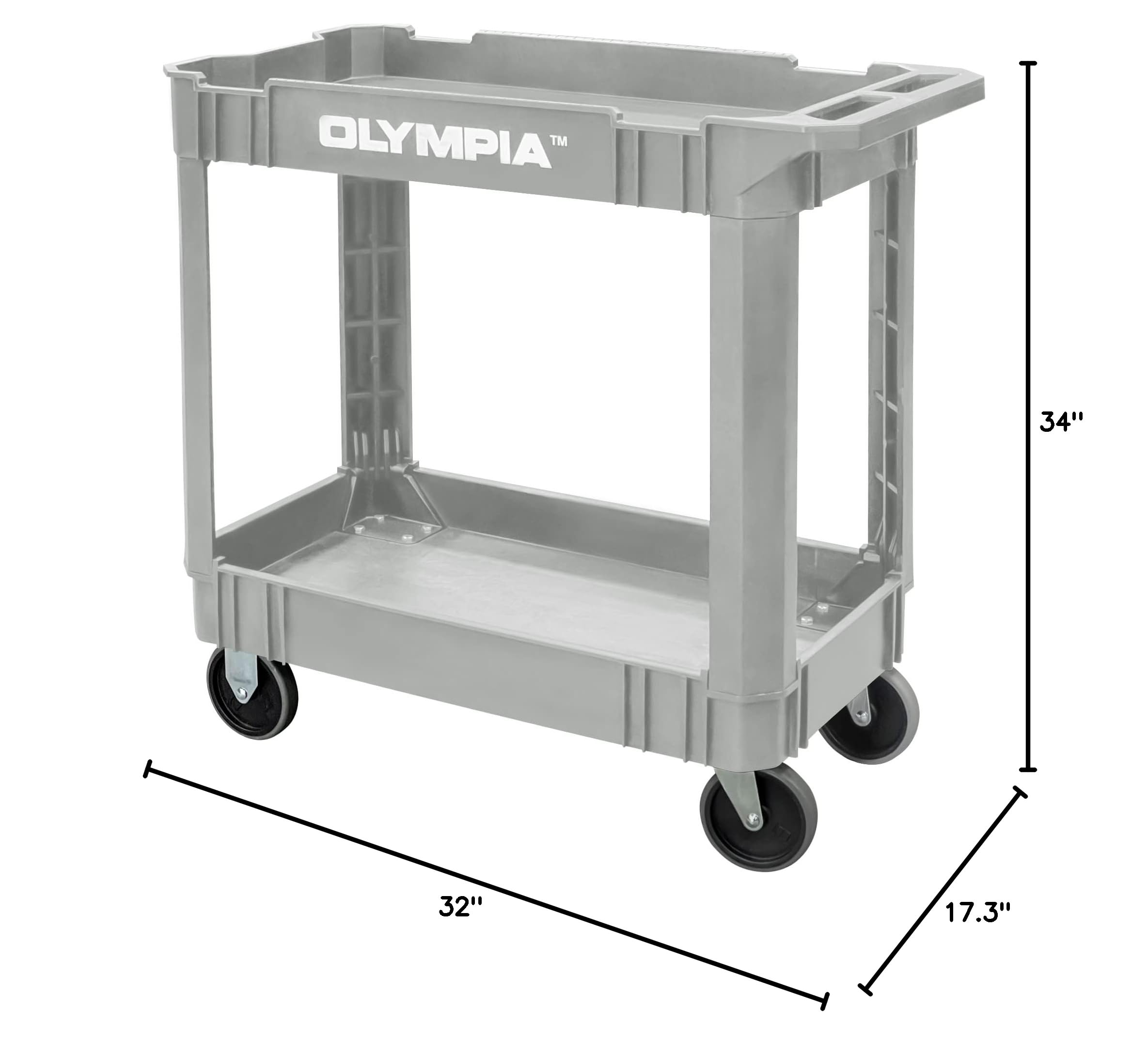 Olympia Tools 2-Shelf Utility Cart - 500lb Capacity for Warehouse & Garage
