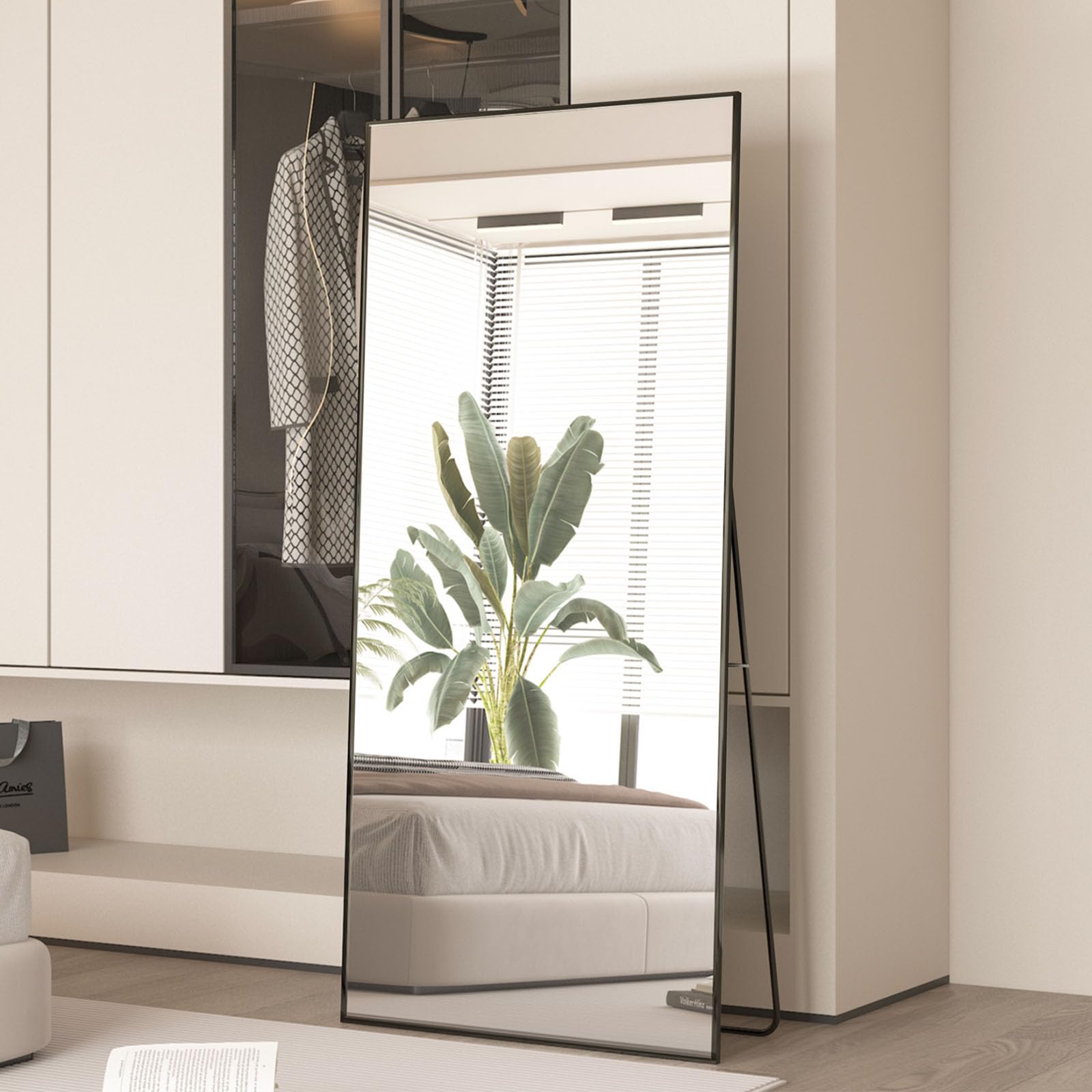 CASSILANDO 65x24 Inch Full Length Mirror - Large Standing Floor Mirror with Thin Frame for Bedroom, Dressing Room & Wall Mount - Elegant Black Mirror for Home Decor & Outfit Check