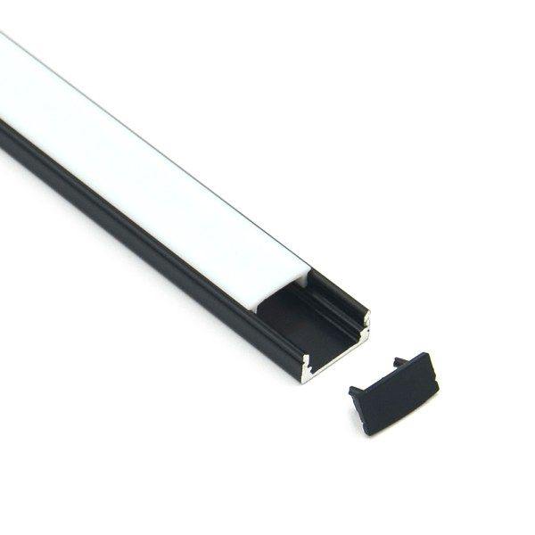 2M Black Aluminum Extrusion Surface Mount Profile - Perfect for DIY Projects, Shelving & LED Light Installation