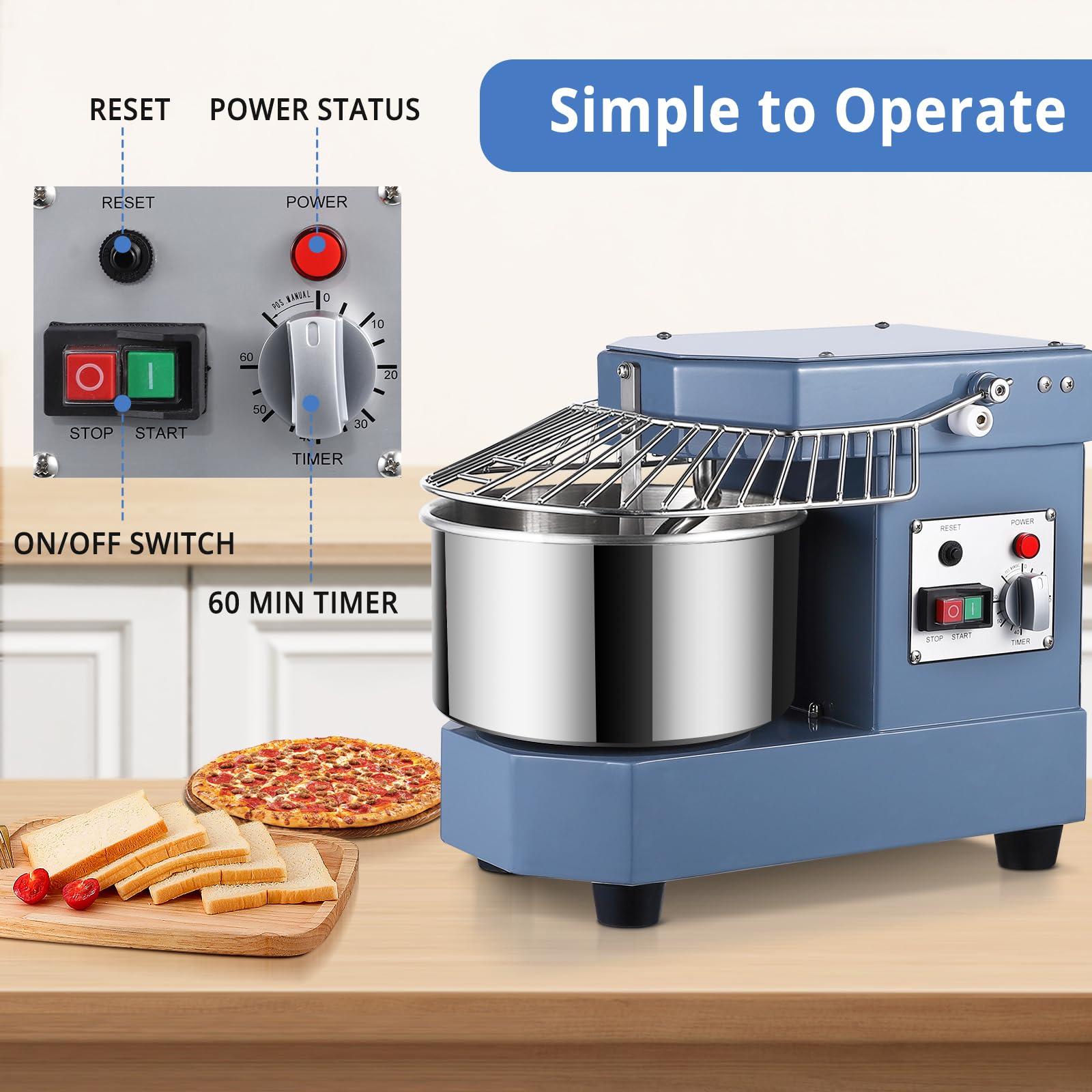 Commercial Dough Mixer 8QT - 450W Stainless Steel Dough Kneading Machine with Dual Rotating & Safety Shield - Professional Bakery Equipment for Restaurants, Pizzeria, Bakeries - Perfect for Pizza Dough, Bread, Pastry Making