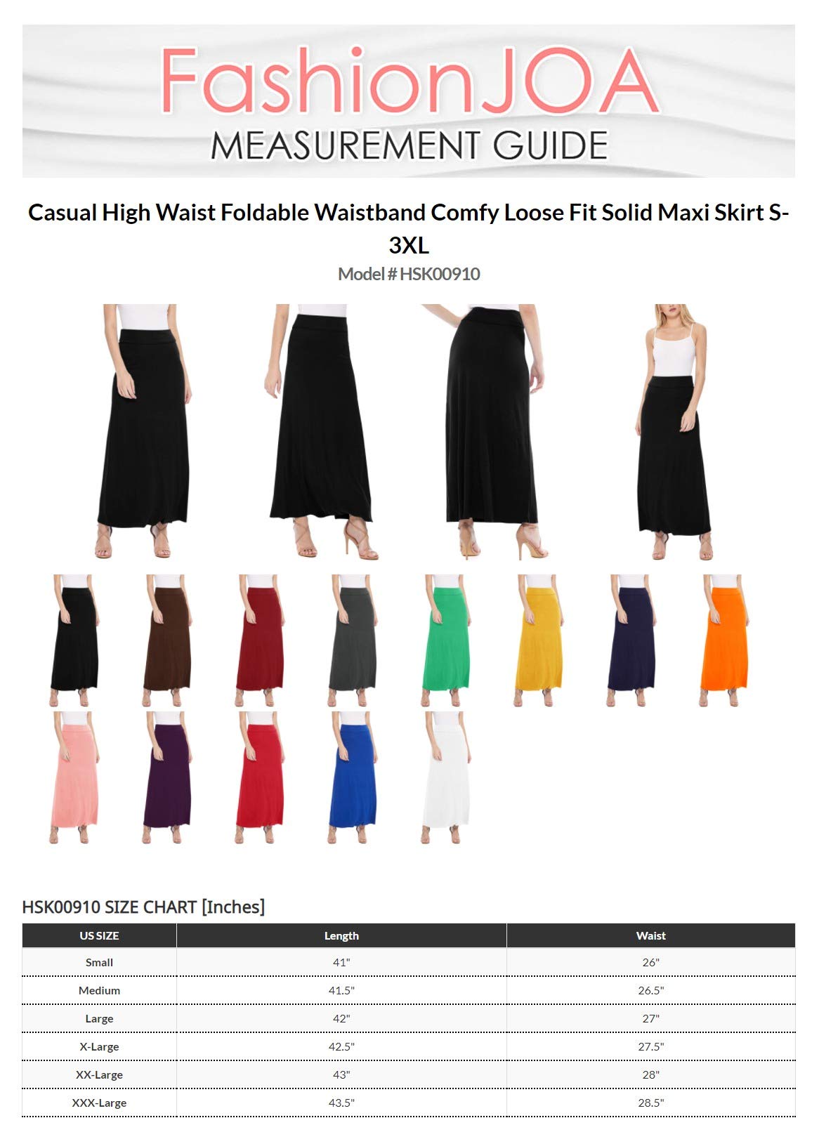 FashionJOA Women's High Waist Foldable Waistband Maxi Skirt - Comfortable Loose Fit Solid Casual Skirt for Women (Sizes S-3XL) | Perfect for Beach, Vacation, and Everyday Wear