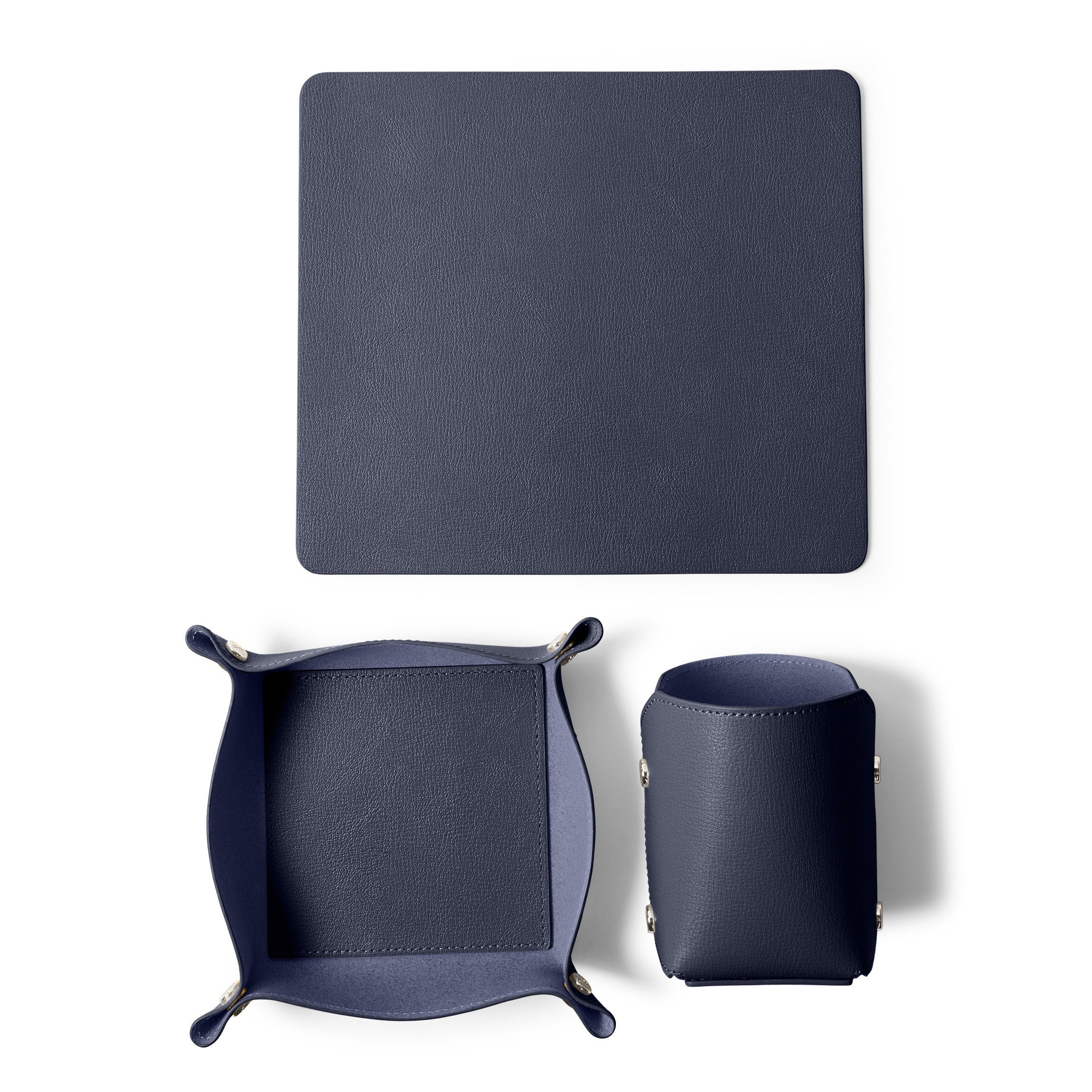 Premium Modern Travel Desk Set - Midnight Blue Leather Office Organizer for Business Professionals & Frequent Flyers | Perfect for Airplane, Hotel & Remote Work