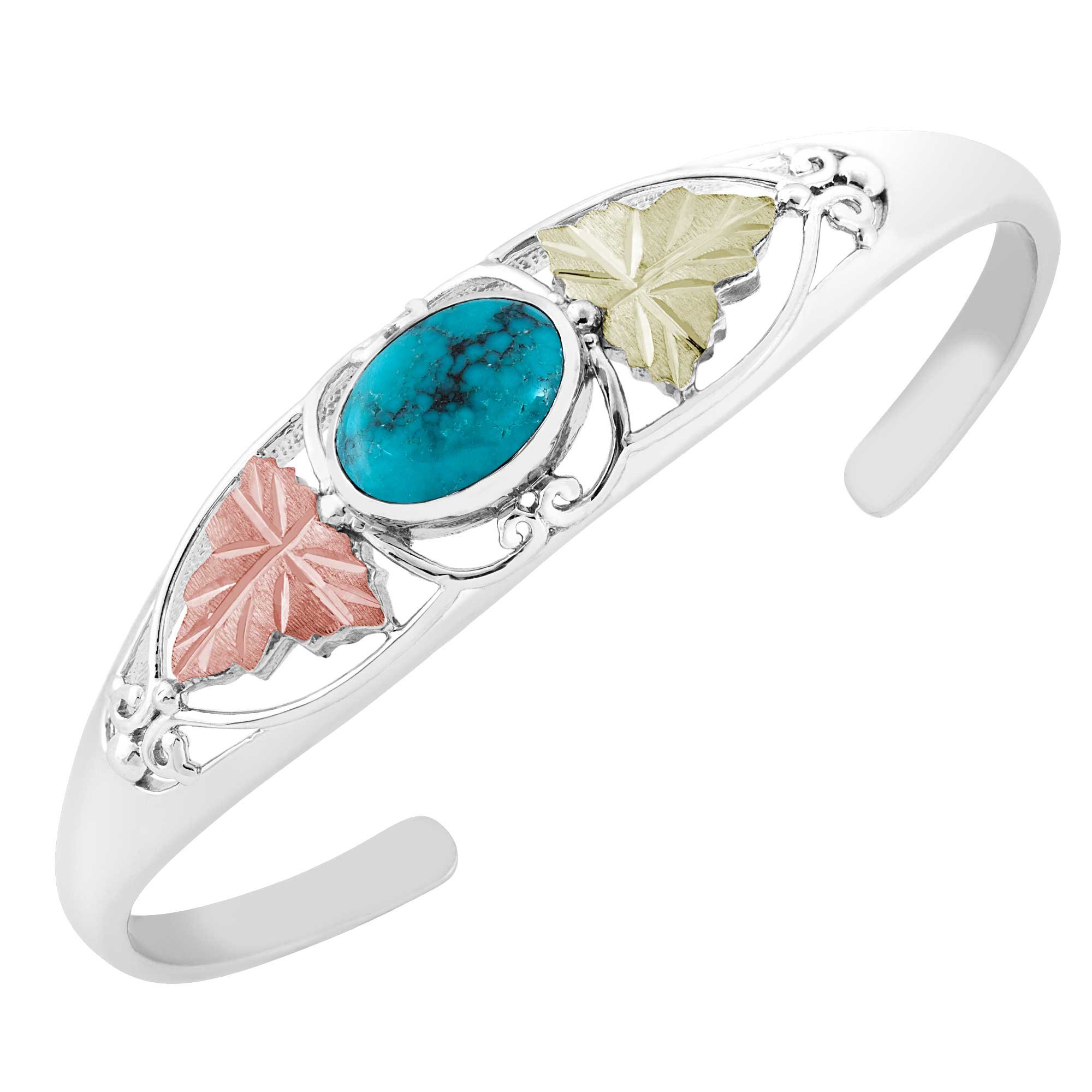 Authentic Sterling Silver Turquoise Cuff Bracelet with 12k Green & Rose Gold Accents | Black Hills Gold Jewelry | Perfect for Boho Fashion, Western Style & Special Occasions