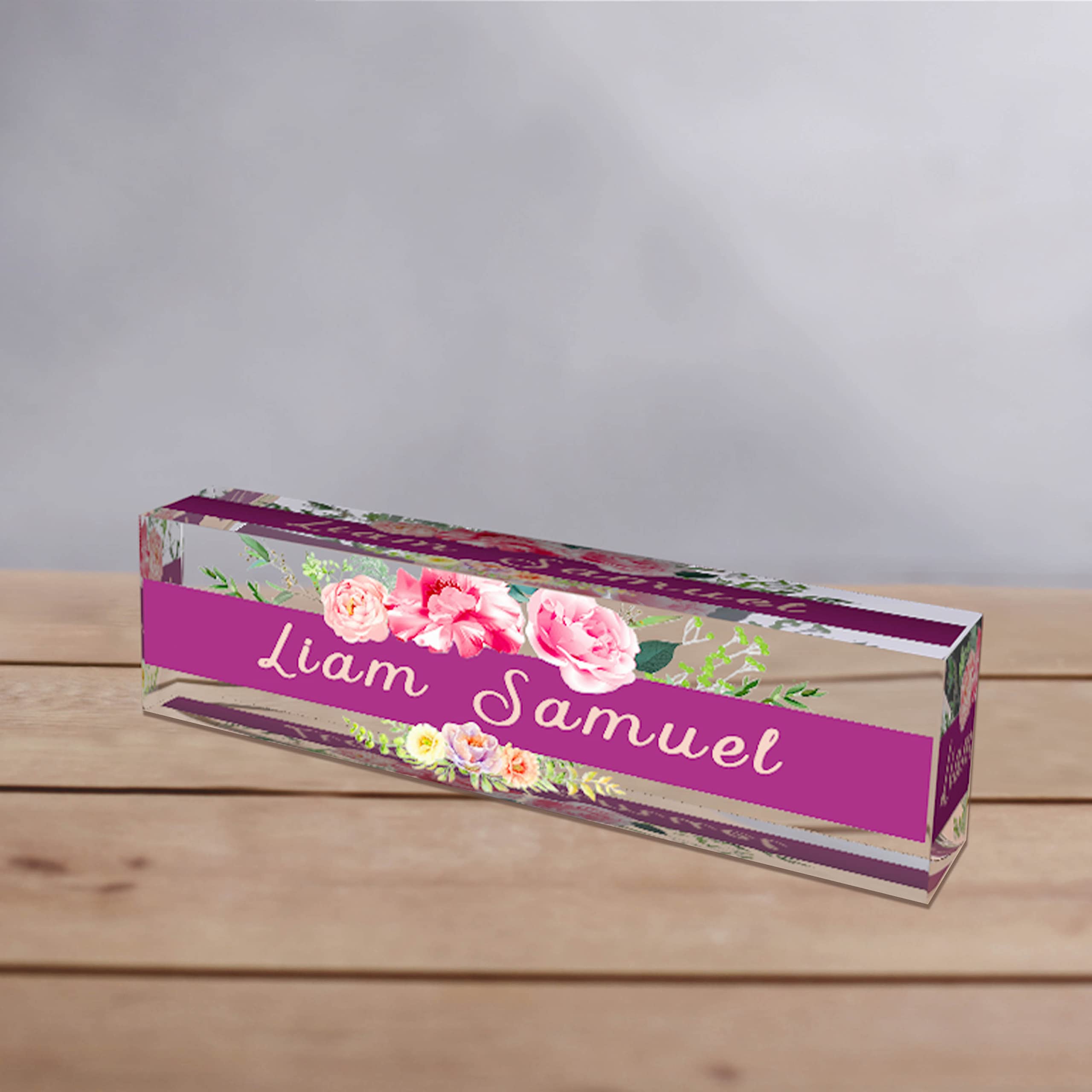 Personalized Desk Name Plate - Custom Office Name Tag for Women | Elegant Pink Rose Design | Perfect for Office Decor, Work Desk Accessories & Professional Workspace Gifts