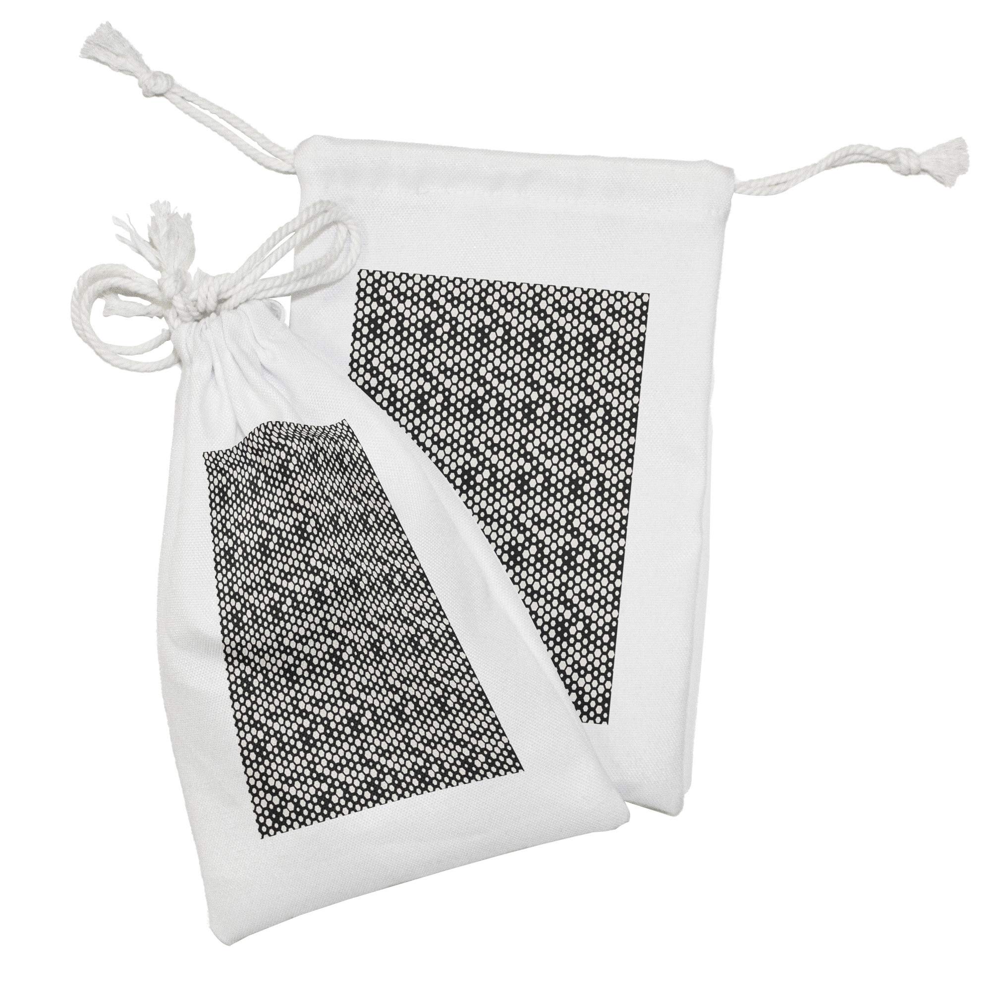 Ambesonne Abstract Hexagon Drawstring Pouch Set of 2 - 9x6 Inch Small Fabric Bags for Toiletries, Makeup, Jewelry & Travel Accessories - Charcoal Grey & Ivory Minimalist Design - Perfect for Gym, Vacation & Daily Organization