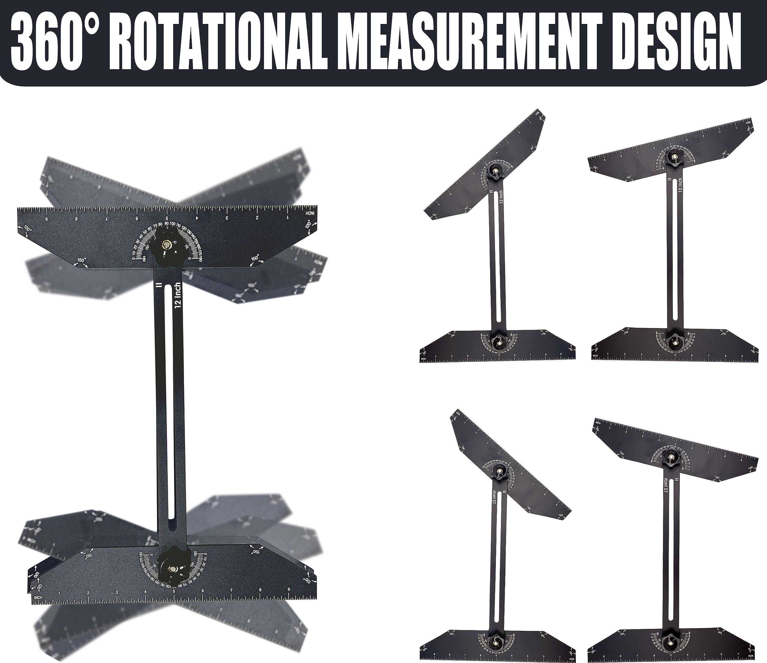 360° Rotating Adjustable Stair Tread Template Tool - Framing Square Gauge for Precise Angle Layout & Measuring | Perfect for Stairs, Risers, Shelves, Partitions & Drywall Cutting | DIY Home Improvement & Professional Construction Projects