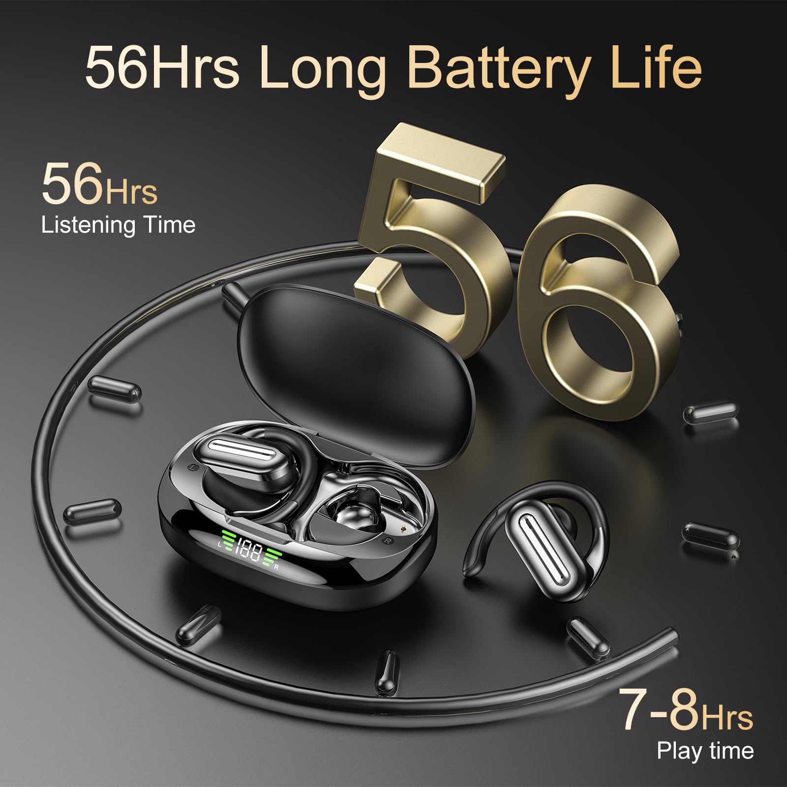 Wireless Earbuds Bluetooth 5.4 with Ear Hooks, ENC Noise Cancelling Mic, Sweatproof Sports Headphones for Running, Workout, Gym - Compatible with iPhone, Android, Laptop & Tablet
