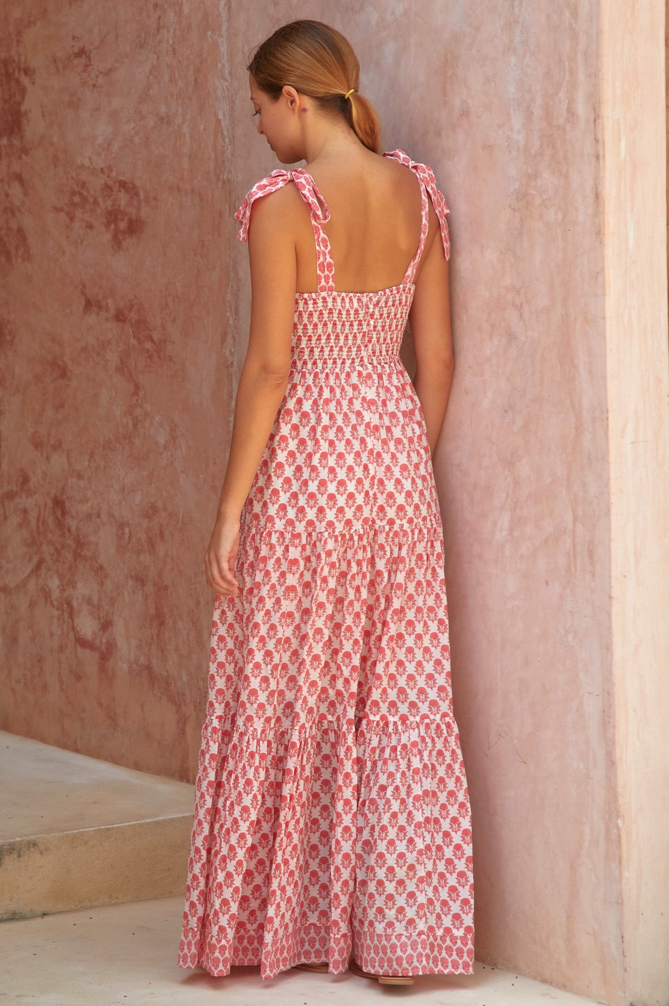 Tabitha Organic Cotton Maxi Dress for Women | Floral Pineapple Coral Print | Summer Beach Dress, Boho Chic Outfit for Vacation & Outdoor Parties