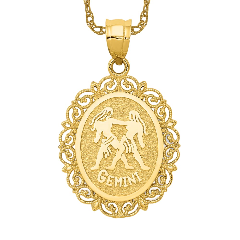 14K Solid Yellow Gold Gemini Zodiac Necklace - May June Birthday Gift for Twins, Horoscope Pendant Charm, Astrology Jewelry for Women | Perfect for Birthdays, Anniversaries & Special Occasions