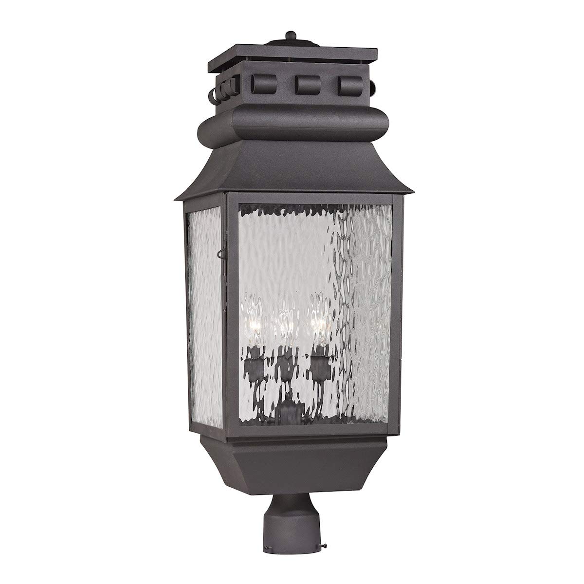 Elk Lighting 47062/3 Forged Lancaster Collection 3-Light Outdoor Post Light in Charcoal - Perfect for Patio, Garden, and Driveway Lighting