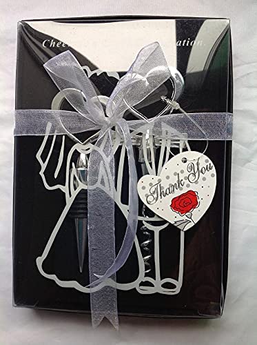 Crysdaralovebi 10-Piece Heart Corkscrew Wine Bottle Opener Set with Wine Stoppers - Elegant Wedding Favors & Gifts for Guests - Perfect for Bridal Showers, Anniversaries, and Romantic Celebrations (Black Box)