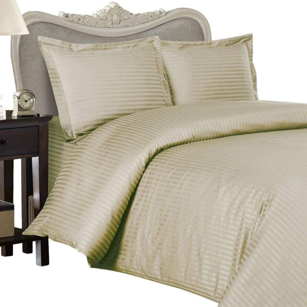 7-Piece Italian 1200 Thread Count Egyptian Cotton Bedding Set - Full Size Brown Stripe Sheet & Duvet Cover Set | Luxury Italian Finish for Ultimate Comfort & Breathability | Perfect for Master Bedrooms, Guest Rooms & Hotel-Style Luxury