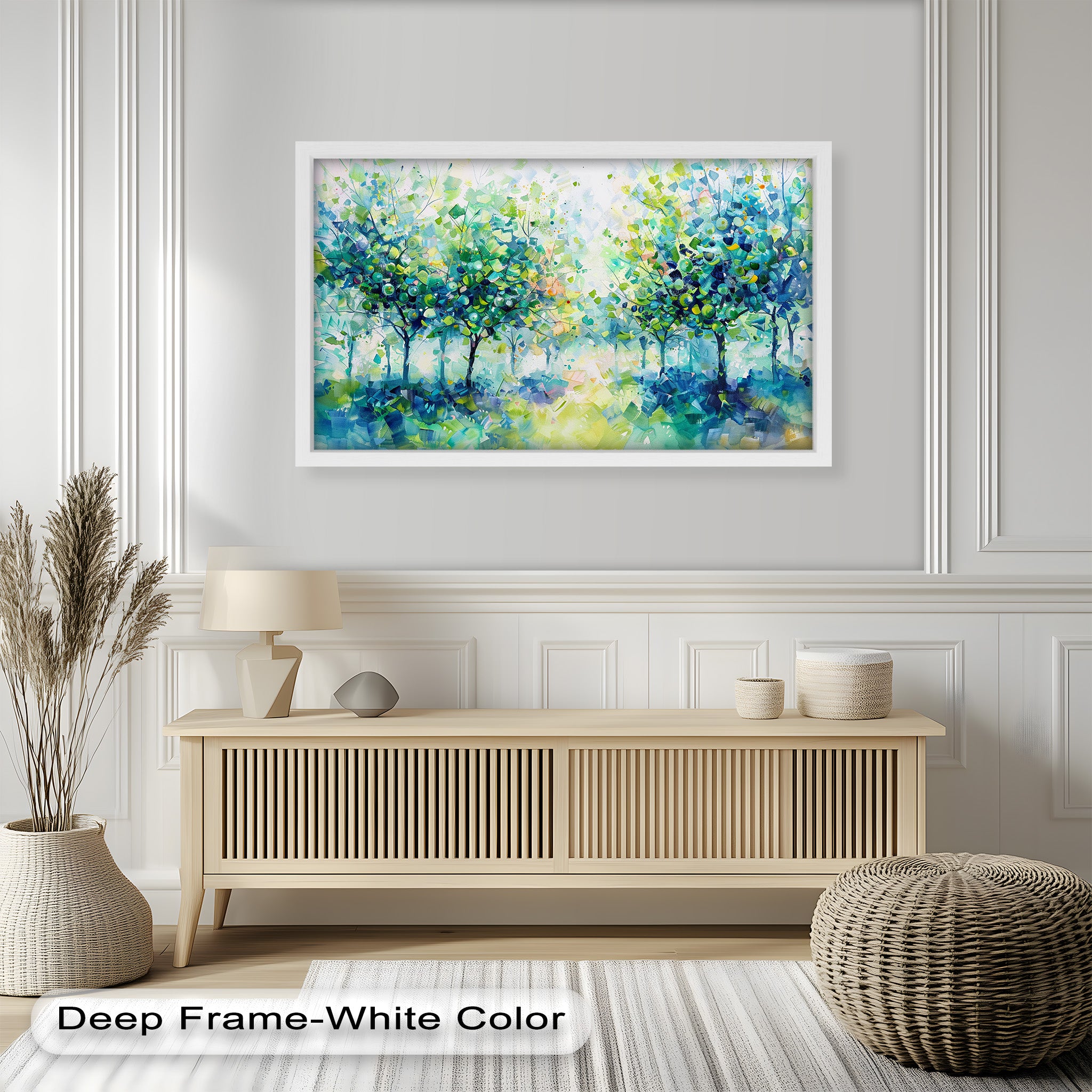 Blue & Green Forest Landscape Abstract Nature Oil Painting - Handmade Canvas Wall Art for Living Room, Bedroom & Office Decor