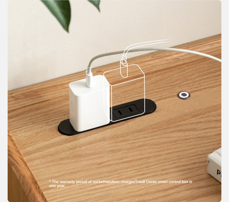 Oak Solid Wood Smart Nightstand with Wireless Charger, USB Ports & Built-in Lamp - Perfect for Bedroom, Living Room & Office