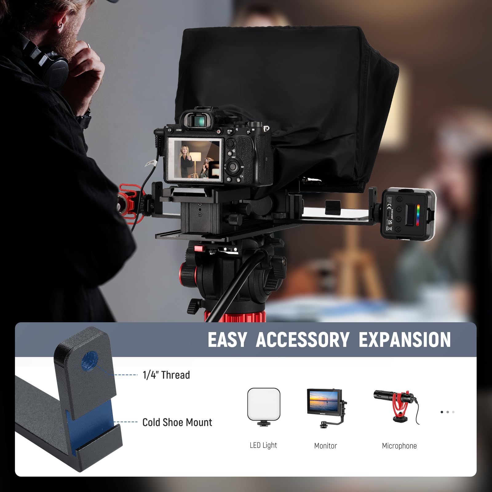 NEEWER X14 II Teleprompter with Adjustable Height Camera Mount & QR Plate - Compatible with 501PL, iPad, iPhone, Samsung & DSLR Cameras - 14