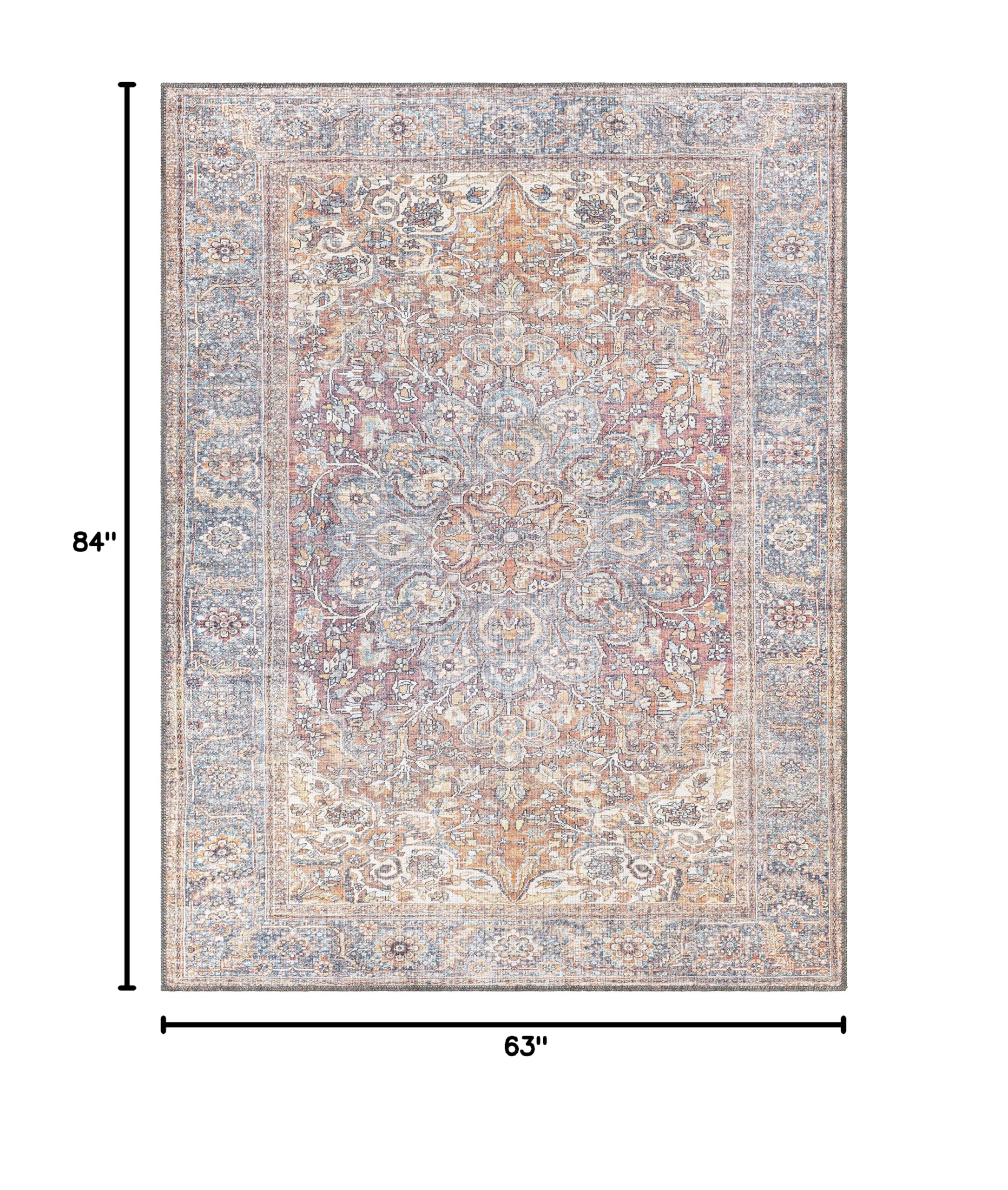 Hauteloom Gardnertown Traditional Machine Washable Area Rug - Blue, Beige, Red - 5'3