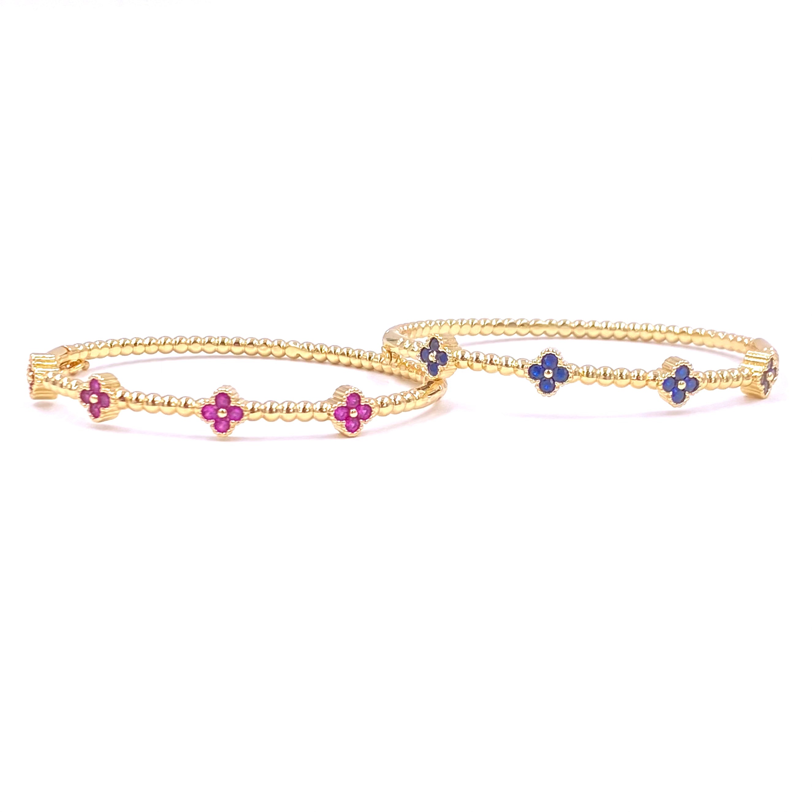 Ashley Gold Stainless Steel 4 CZ Flower Design Bangle Bracelet for Women - Elegant Gold Plated Jewelry for Parties, Weddings & Special Occasions