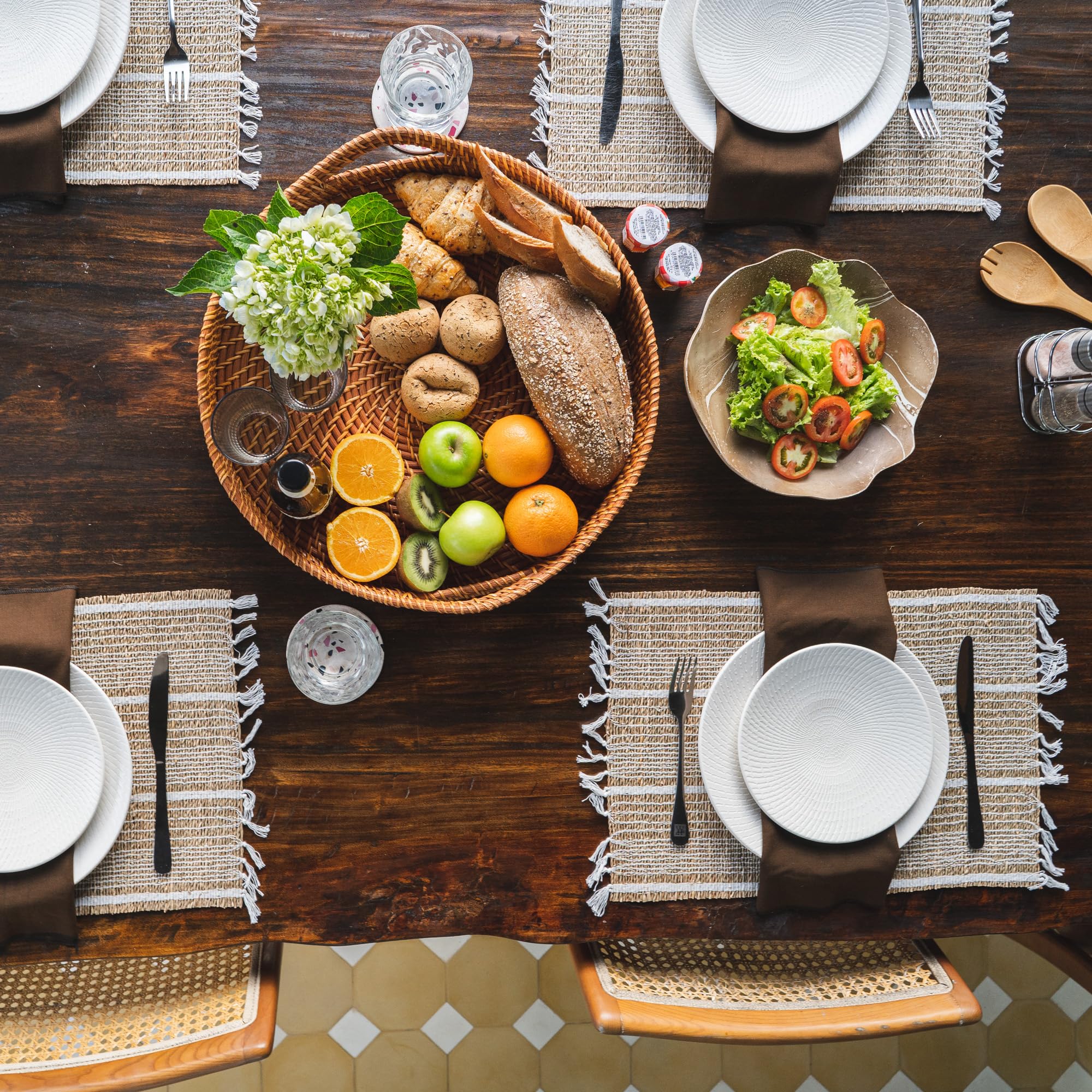 Artera Woven Placemats Set of 6 - Natural Wicker & Seagrass Straw Braided Table Mats, Heat Resistant Non-Slip Handmade Placemats for Dining Table, Kitchen, Outdoor Picnic (Style 2)