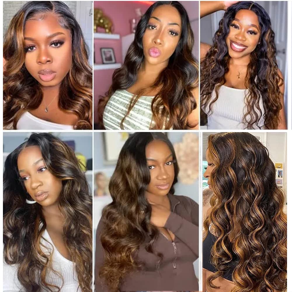 Nadula 12A Grade Brazilian Human Hair Bundles - 100% Unprocessed Virgin Hair, Brown Balayage Body Wave (10