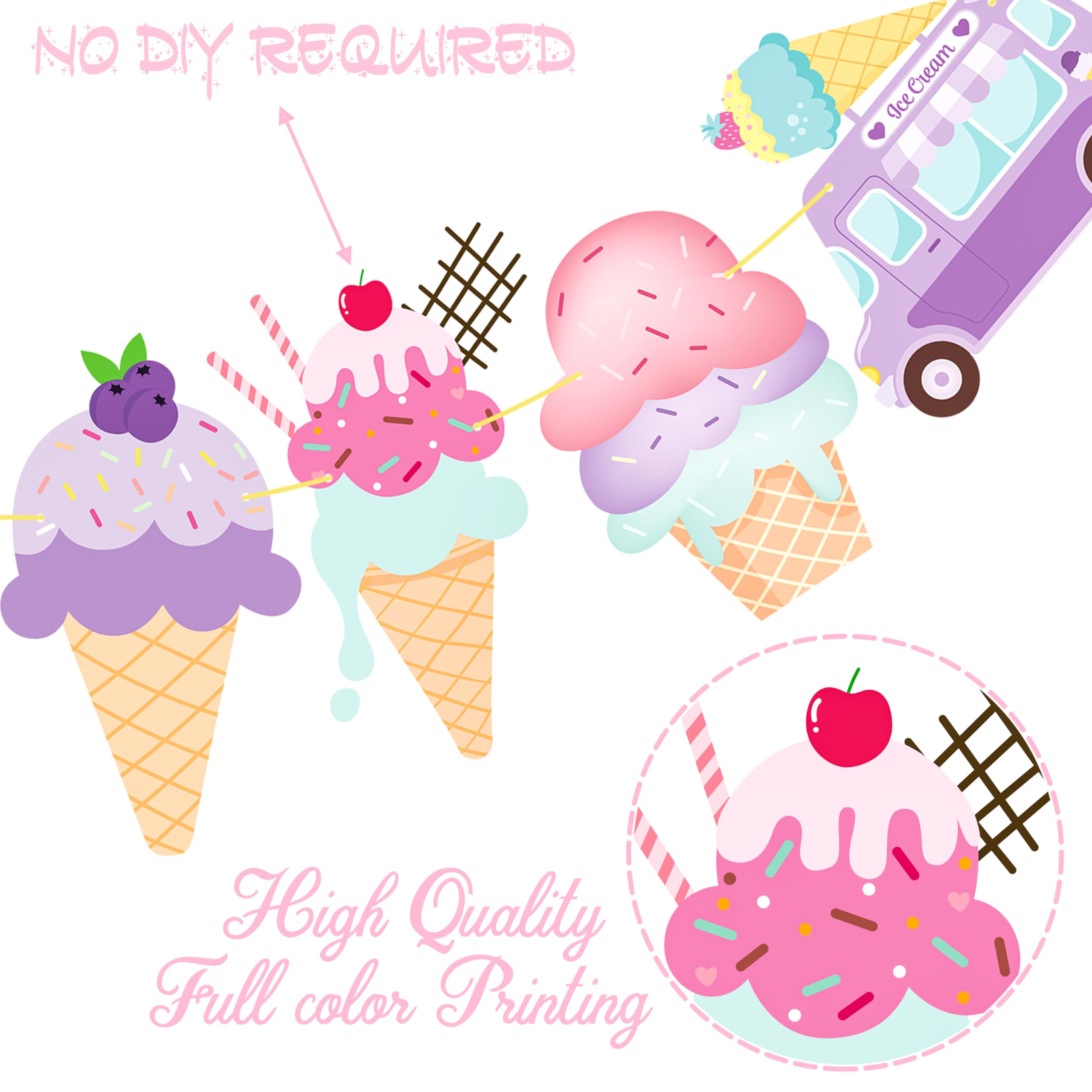 Ice Cream Birthday Banner Decorations - Sweet Ice Cream Themed Party Supplies for Baby Shower & Birthday Favors | Perfect for Birthday Parties, Baby Showers & Dessert-Themed Events