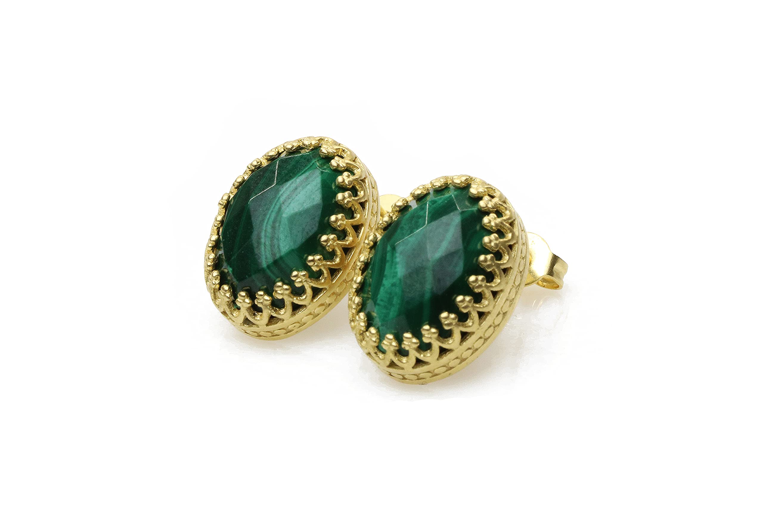 Handmade Oval Malachite Stud Earrings for Women - Fashion Gemstone Jewelry - Wedding, Party & Everyday Statement Earrings - Choose Your Material (Perfect Gift for Birthdays, Anniversaries & Special Occasions)
