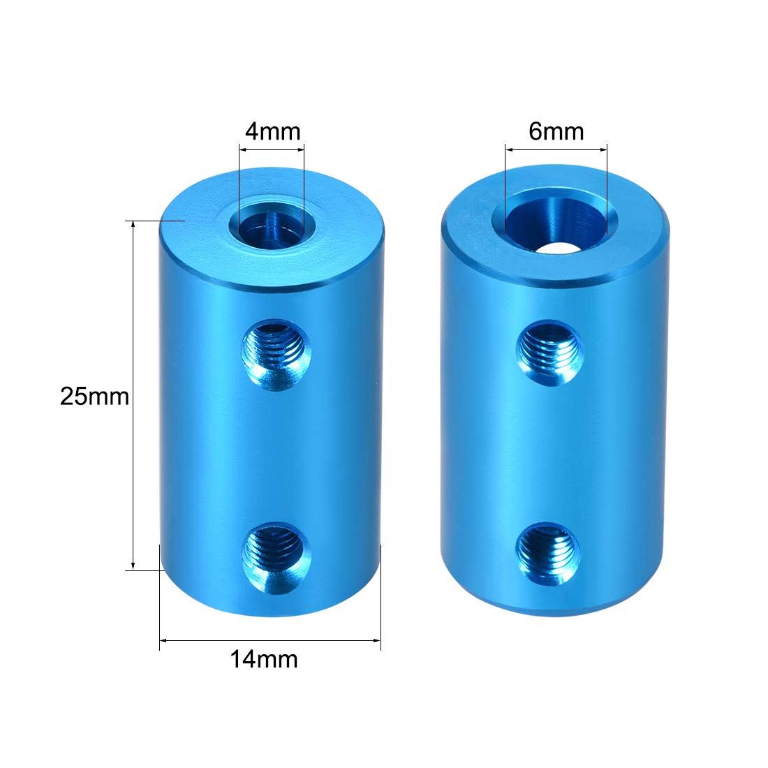 uxcell 4mm to 6mm Bore Rigid Coupling Set Screw L25XD14 Aluminum Alloy Shaft Coupler Connector - for 3D Printers, CNC Machines, Motor Accessories (Blue, 2pcs) - Perfect for DIY Projects & Industrial Applications