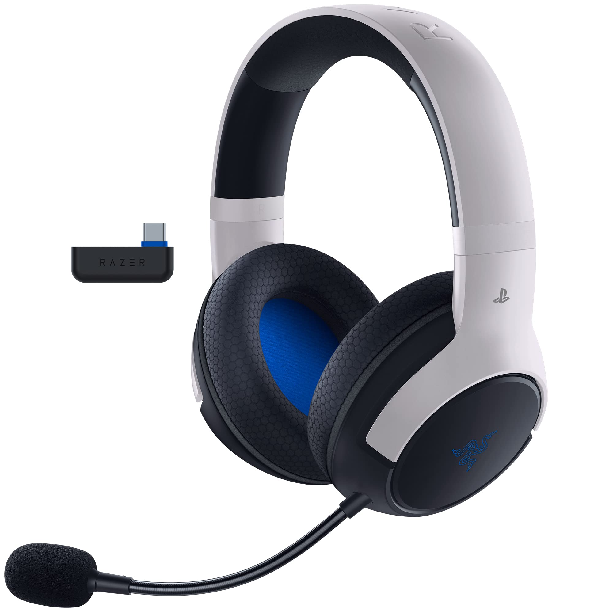 Razer Kaira HyperSpeed Wireless Gaming Headset for PS5, PS4, PC & Mobile - 50mm Drivers, HyperClear Mic, Memory Foam Cushions, Bluetooth, 30-Hour Battery (White/Black) - Perfect for Competitive Gaming, Streaming & Long Play Sessions