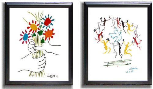 Picasso Dance of Youth & Petite Fleurs 2-Piece Canvas Wall Art Set - Black Framed Ready to Hang - Perfect for Living Room, Bedroom & Office Decor