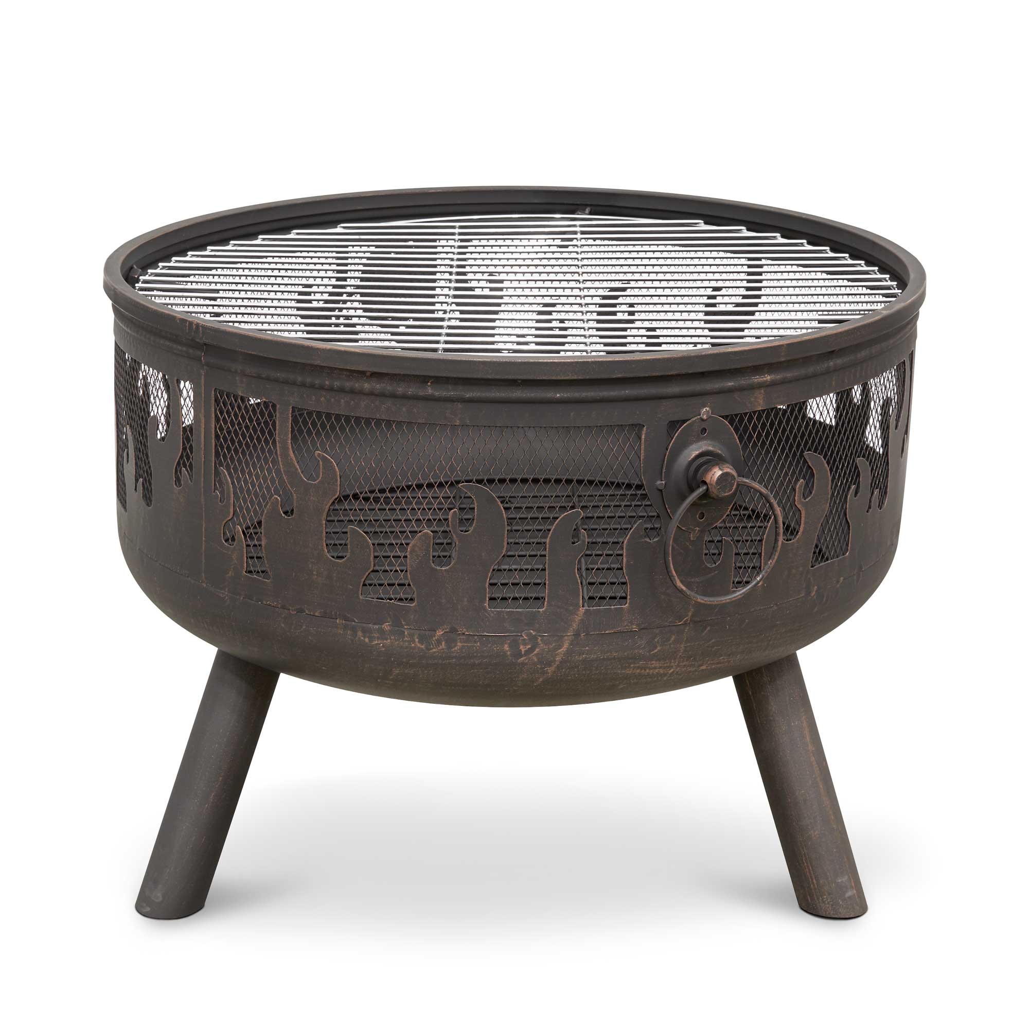 Premium Outdoor Fire Pit with Cooking Grill, Safety Screen & Poker - Heavy Duty Steel Patio Heater for Backyard, Garden, Camping (DG117) | Perfect for BBQs, Bonfires & Outdoor Gatherings