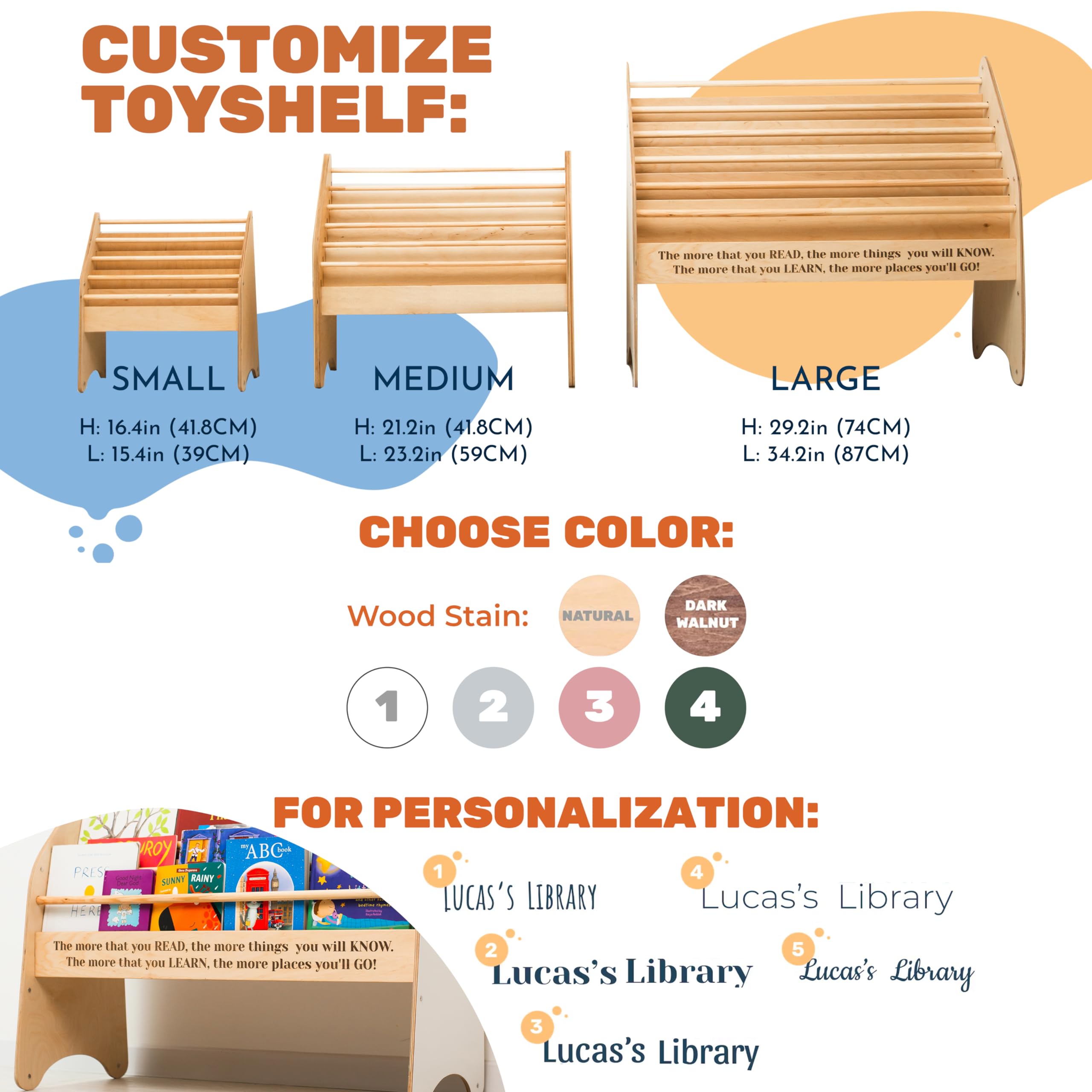 Montessori Kids Bookshelf - Wooden Bookcase for Toddlers & Children | Natural Wood Storage Shelf for Playroom, Nursery & Bedroom | Perfect Gift for 2nd & 3rd Birthday (Small, Green) - Organize Storybooks, Toys & Learning Materials