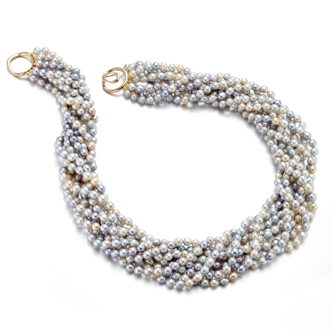 8 Strand Baroque Pastel Akoya Pearl Twist Necklace - Elegant Pearl Jewelry for Women, Wedding, Anniversary & Special Occasion Gifts