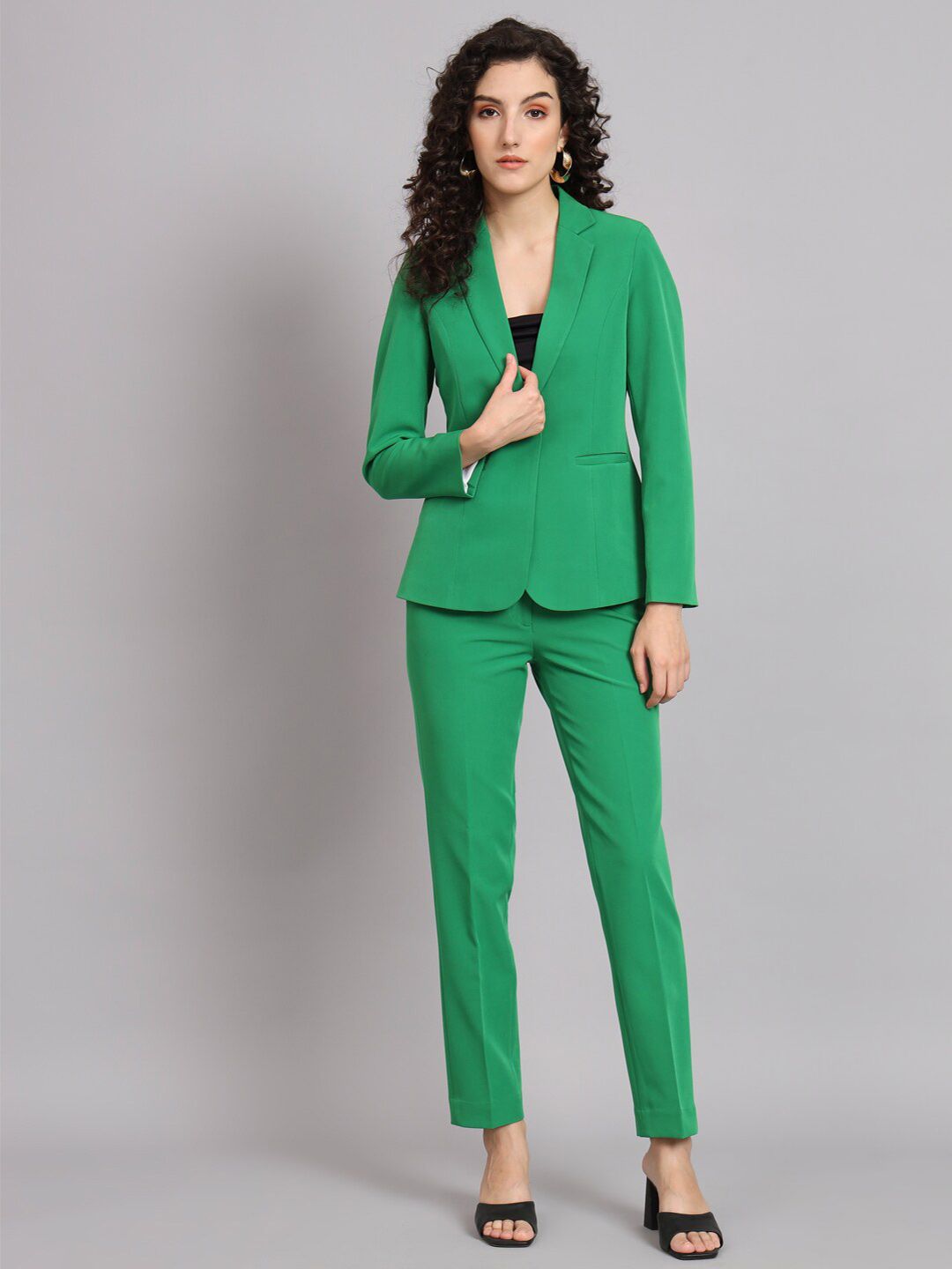 Stylish Notched Collar Stretch Pant Suit in Parrot Green - Comfortable Office Wear & Business Attire for Women | Perfect for Work, Meetings & Professional Events