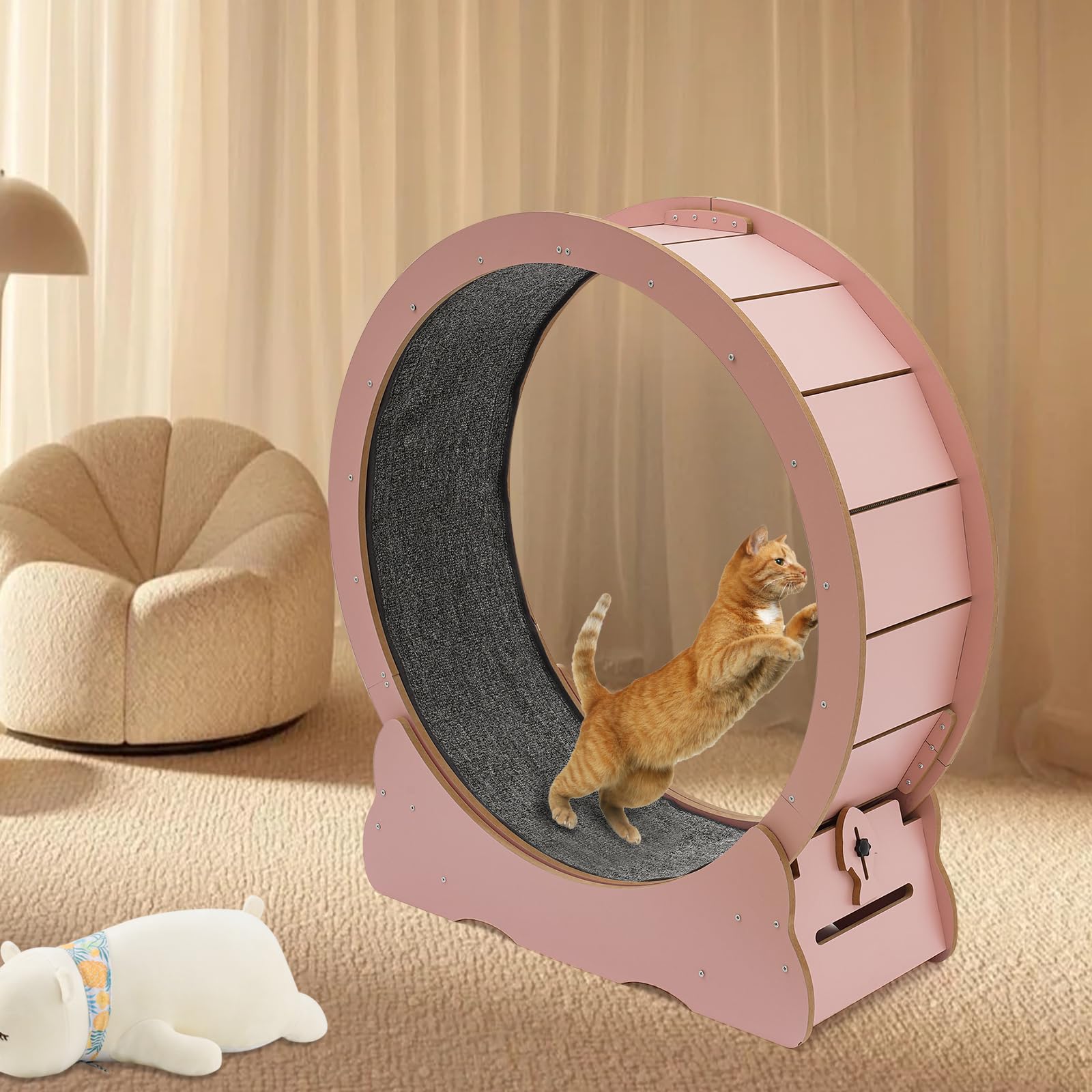 35'' Silent Indoor Cat Exercise Wheel with Cat Toys - Pink Running Wheel for Fitness & Play - Perfect for Indoor Cats, Small Apartments & Active Playtime