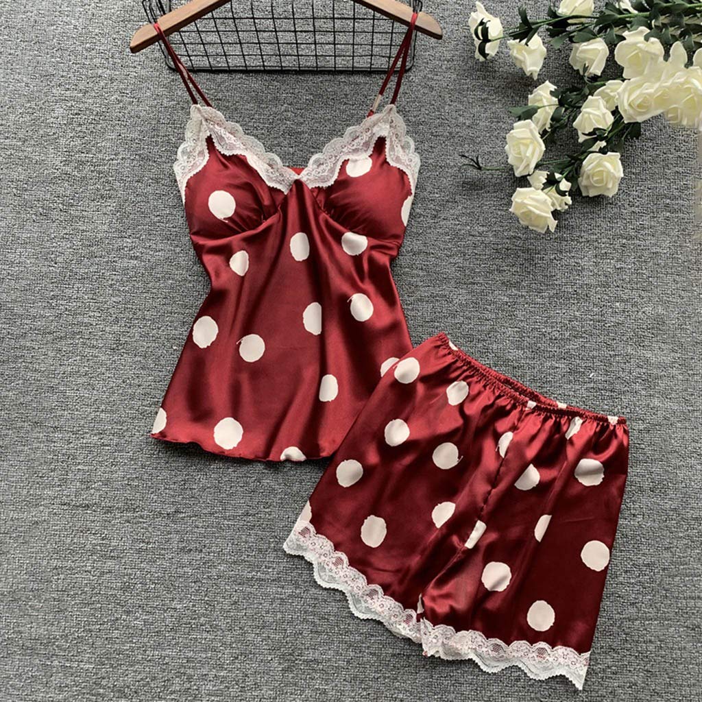 Silk Lingerie Set for Women - Lace Camisole & Satin Shorts Pajamas in Red (S-XXL) | Sexy Sleepwear, Romantic Nightwear & Boudoir Outfit for Special Occasions