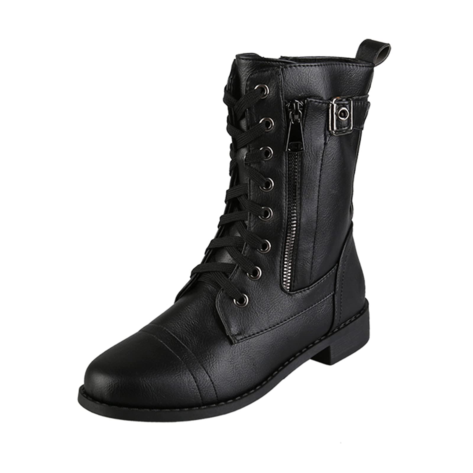 YUHAOTIN Women's Winter Snowboard Boots - Chunky Heel Side Zipper Combat Boots for Motorcycle Riding & Outdoor Activities | Black Platform Booties for Snowboarding & Fashion