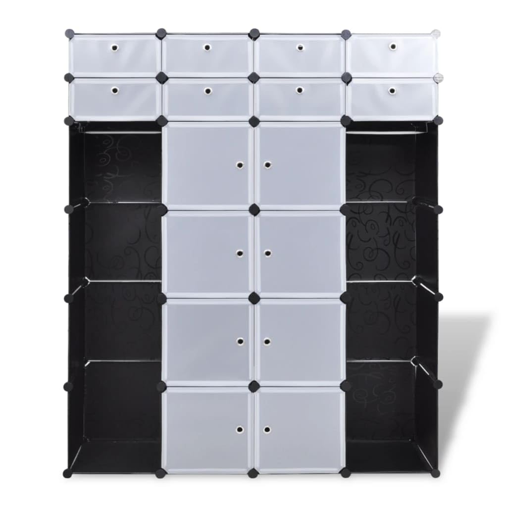 vidaXL Black & White Modular Storage Cabinet - 18 Compartment Organizer for Clothes & Shoes | Plastic & Chromed Steel Wire Construction | Perfect for Closet, Bedroom & Entryway Organization