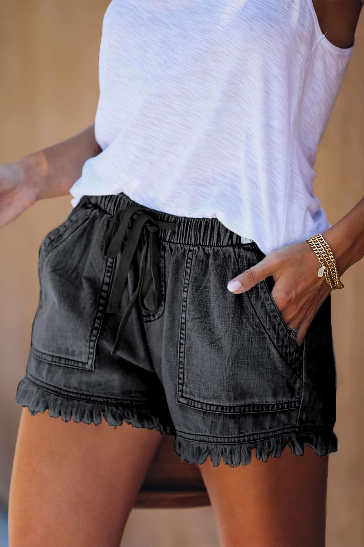 GOLDPKF Women's Denim Shorts - Mid Waist Stretch Ripped Frayed Casual Jean Shorts for Summer | Perfect for Beach, Vacation & Everyday Wear