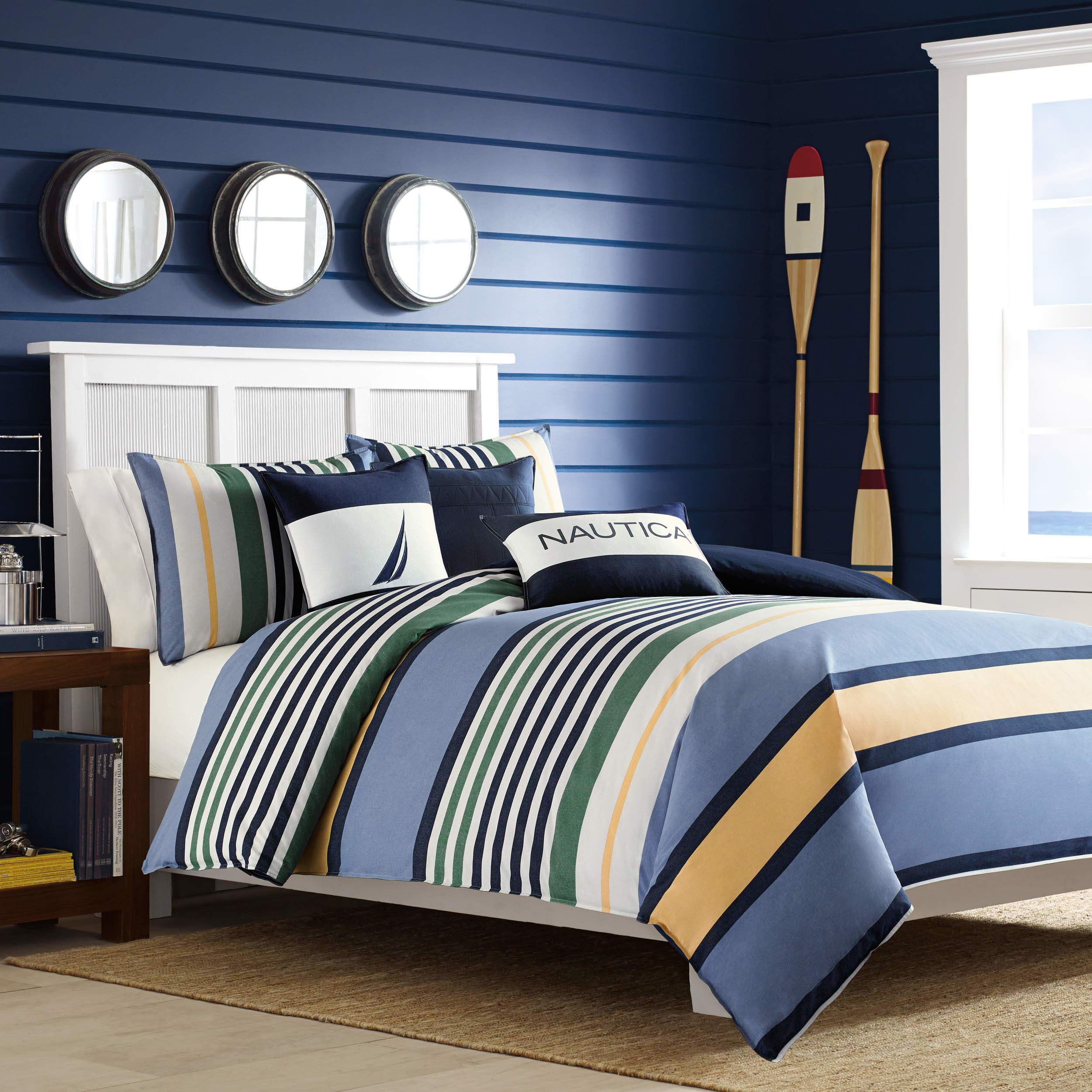 Nautica Dover Cotton Comforter Set - Full/Queen Size Blue Bedding - Soft & Breathable Comforters for Bedroom Decor - Perfect for Master Bedroom, Guest Room & Dorm