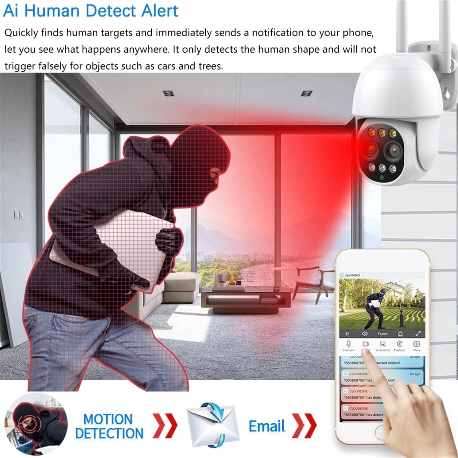 4K 8MP PTZ Outdoor Security Camera with Human Detection & 10X Zoom - Wireless IP CCTV Surveillance System for Home/Business (WiFi, No SD Card Included) - Ideal for 24/7 Property Monitoring, Motion Alerts & Night Vision Protection