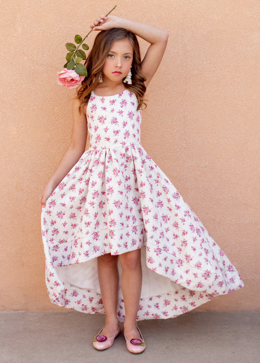 Elegant Cream Ditsy Floral Pearl Embellished Dress for Women | Vintage Inspired Party & Wedding Guest Outfit | Perfect for Bridal Showers, Cocktail Events & Special Occasions