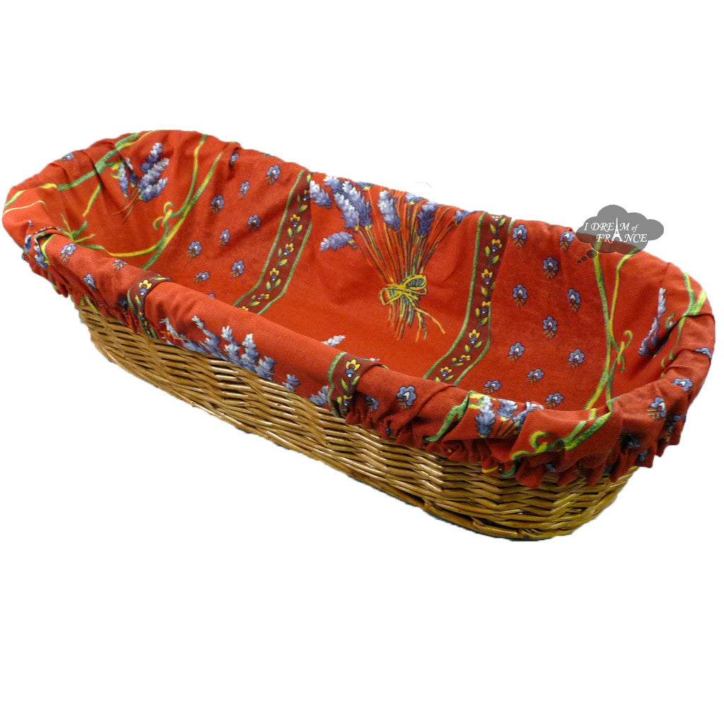 Le Cluny French Baguette Bread Basket with Removable Linen Liner - Lavender & Red Stripes | Perfect for Picnics, Brunch & Rustic Kitchen Decor