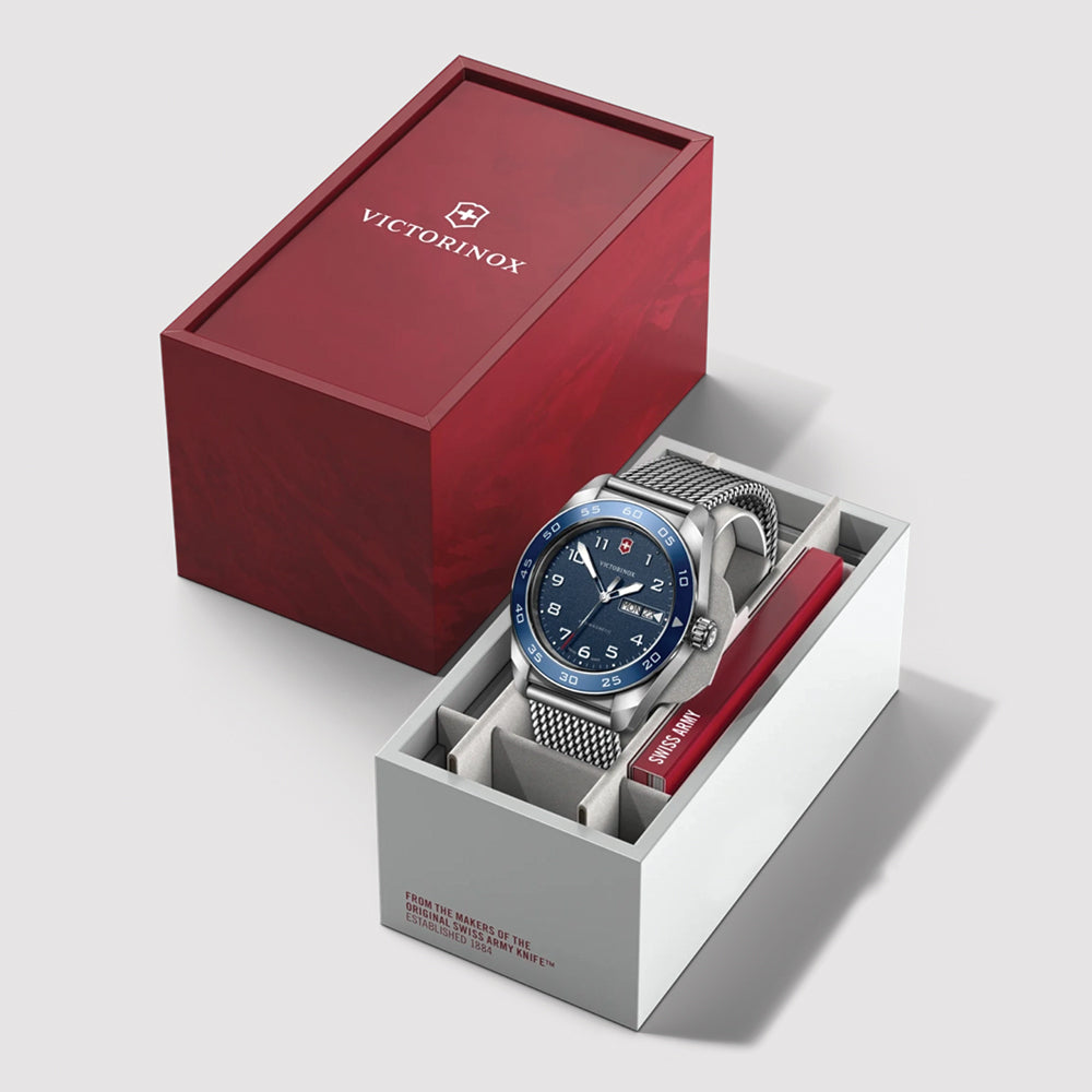 Swiss Army Quartz 42mm Blue Dial Men's Watch with Stainless Steel Bracelet - Perfect for Business, Casual Wear & Outdoor Adventures